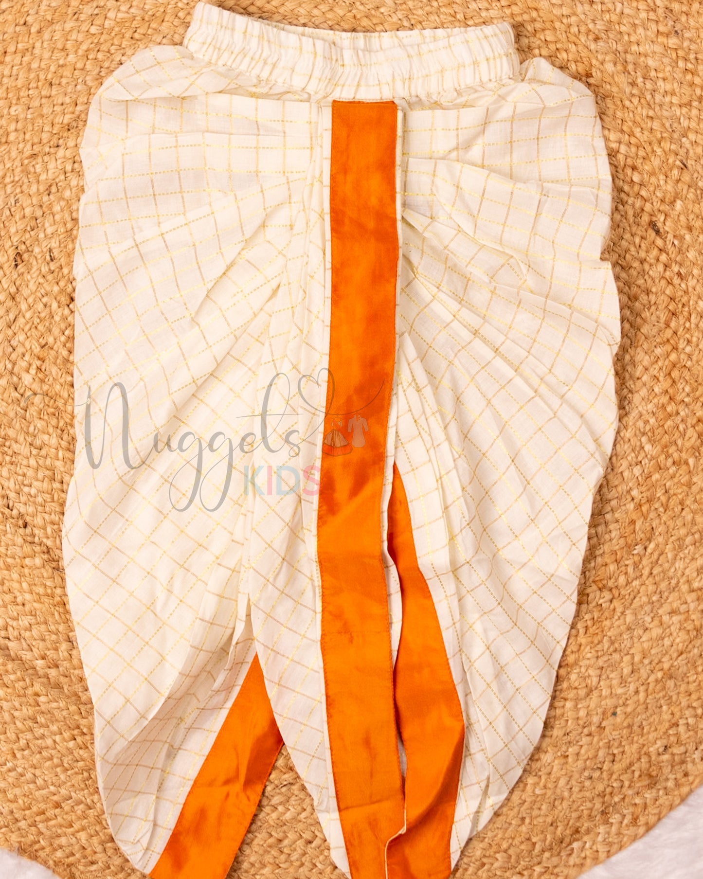 Ready to Ship: Mustard Orange Aari Worked Kurta with Striped Dhoti and matching taping border