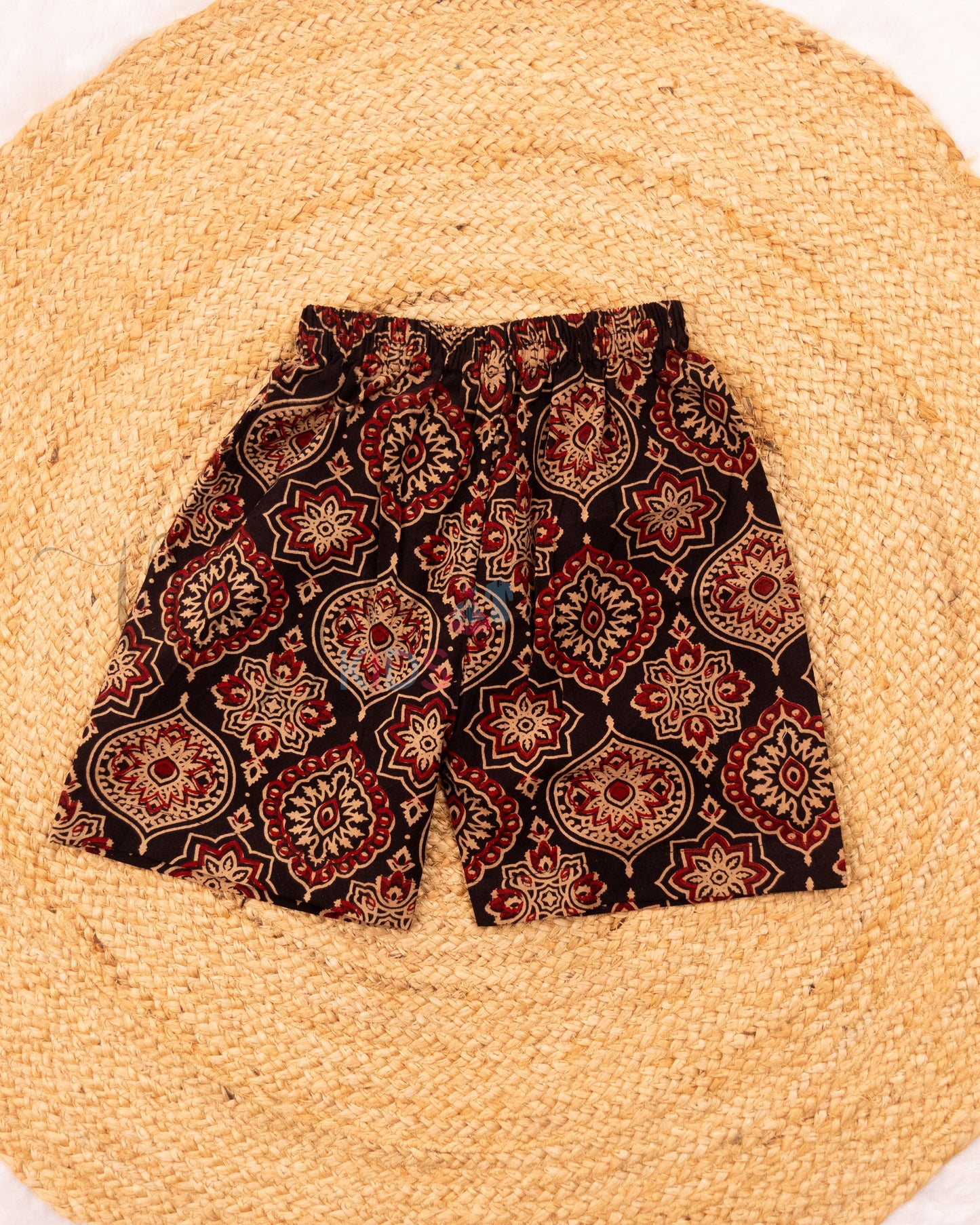 Ready to Ship: Black Ajrakh Cotton (Woven) Shorts