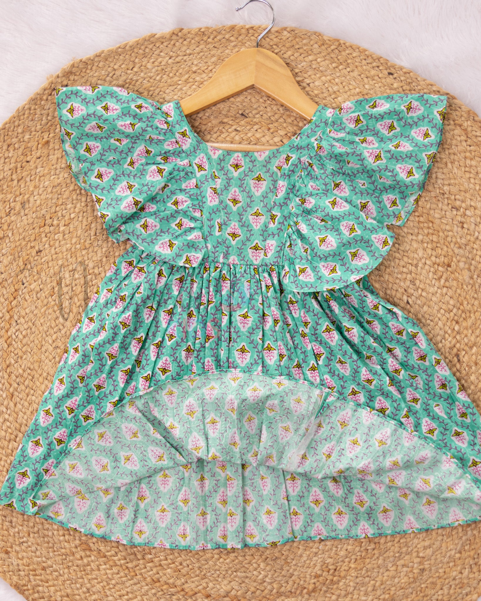 Three Ruffle Baby Frock Ready To Ship: Ruffle Winged Jaipuri