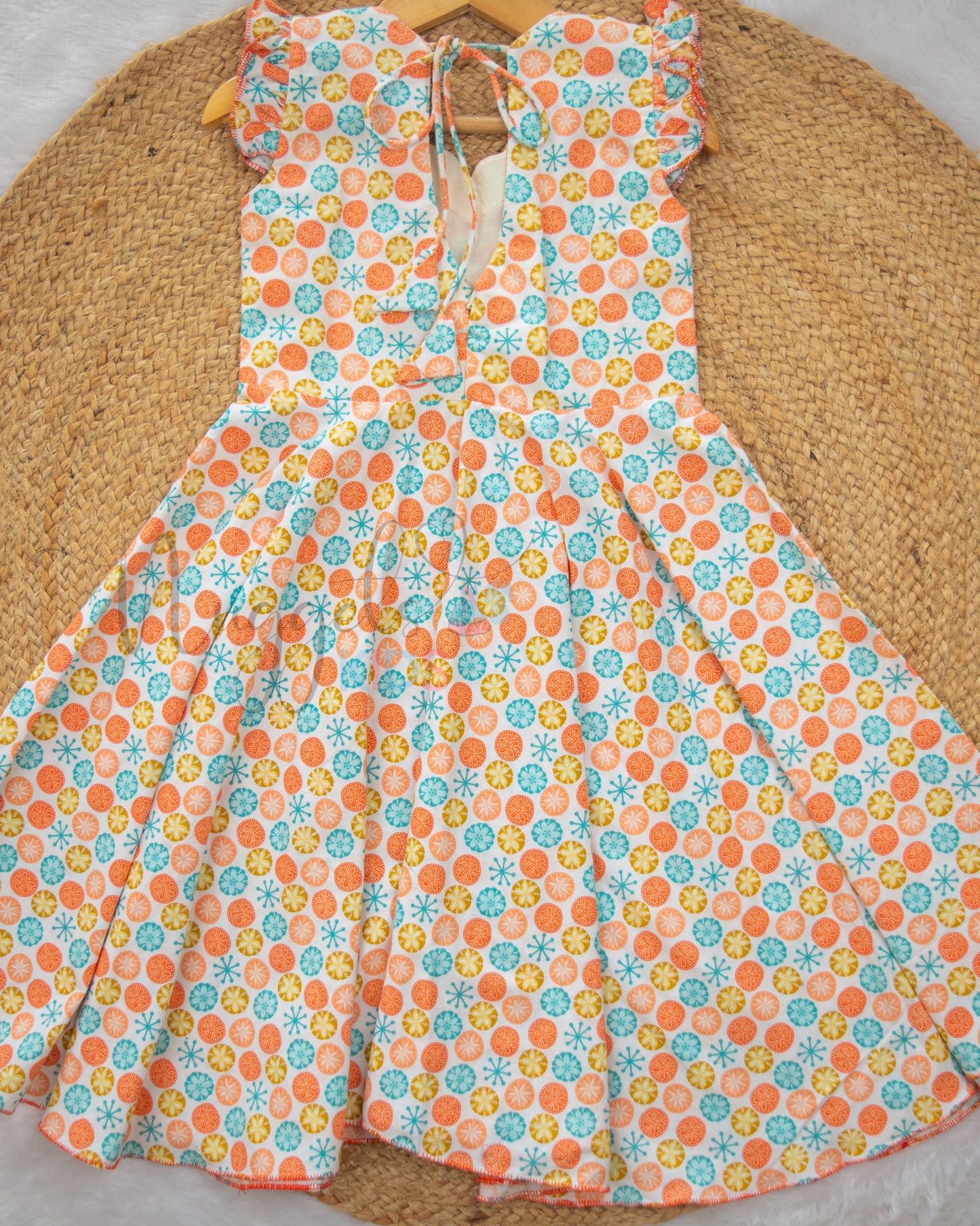 Ready to Ship: White and Orange Scallop Neck A Line Flex Cotton Frock