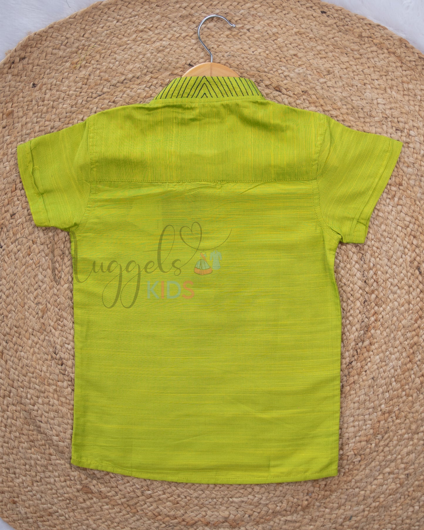 Ready to Ship: Lime Green Raw Silk Short Kurta with Anchoring Detailing