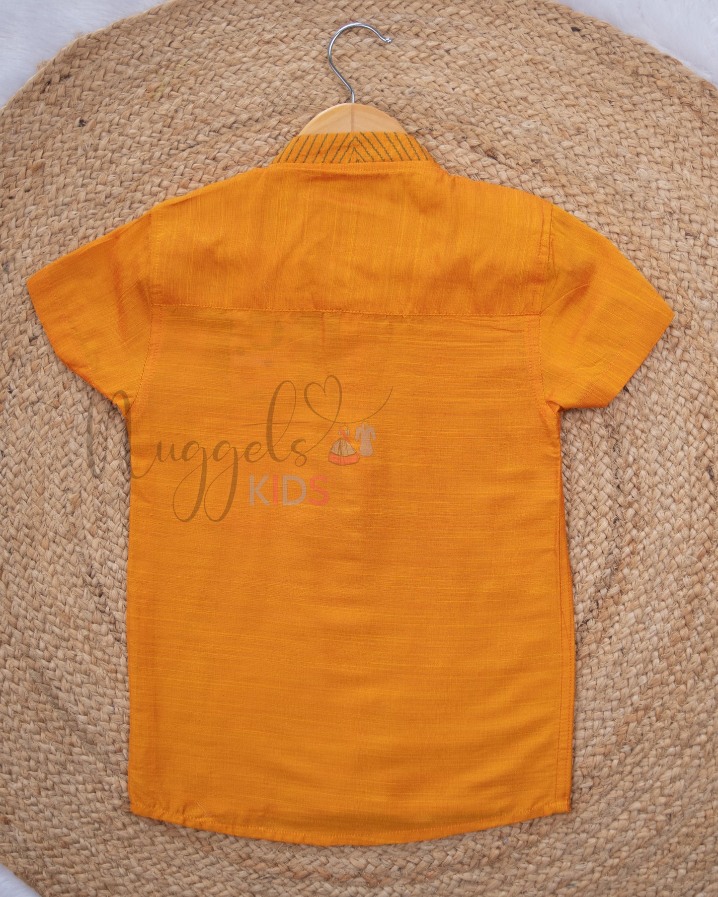 Ready to Ship: Orange Raw Silk Short Kurta with Anchoring Detailing