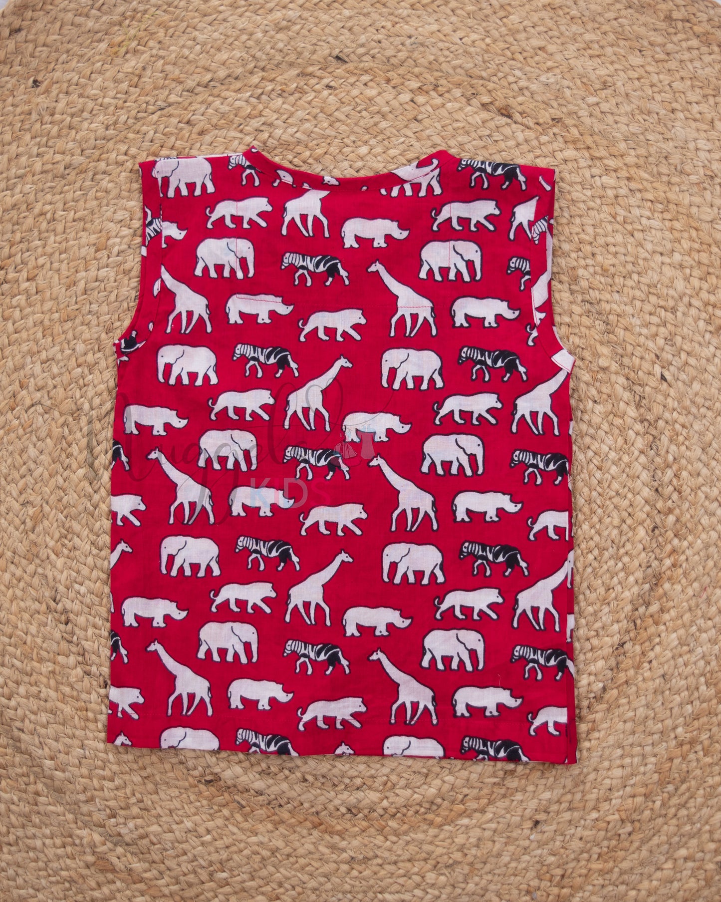 Ready to Ship: Wild Animals Printed Pure Cotton Jhabla with Wooden Button Detailing
