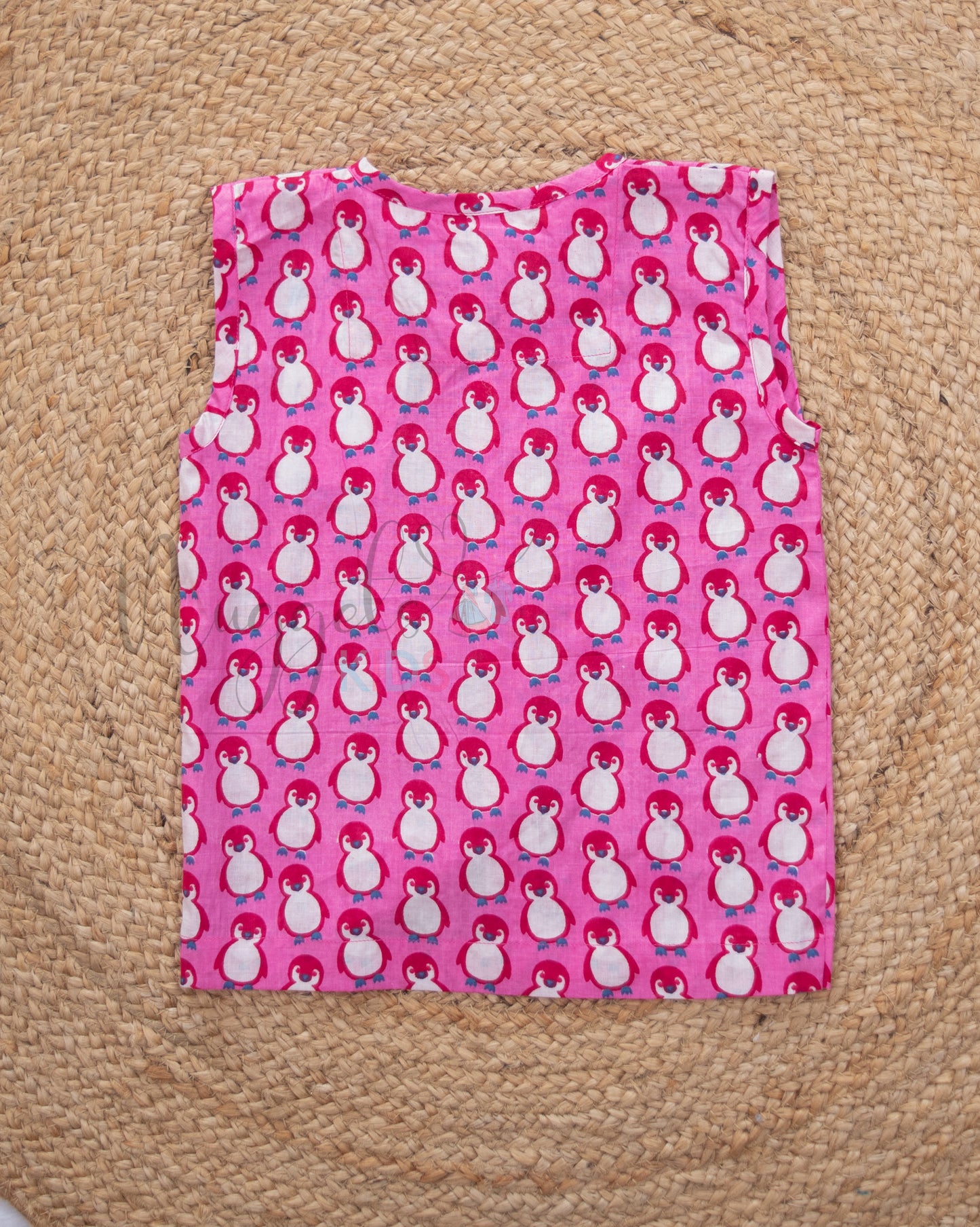 Ready to Ship: Penguins Printed Pure Cotton Jhabla with Wooden Button Detailing