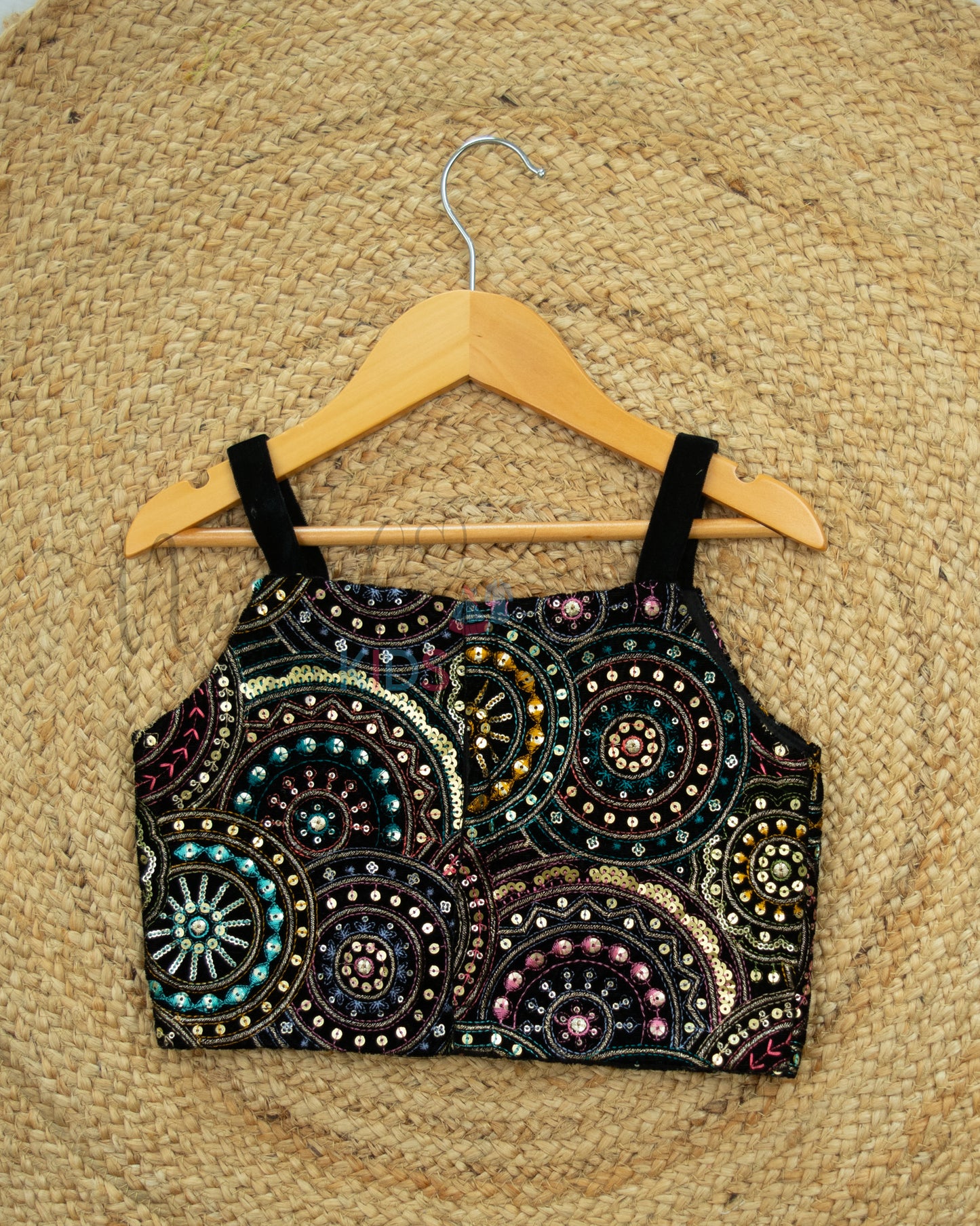 Ready to Ship: Black Velvet Designer Strap Crop Top