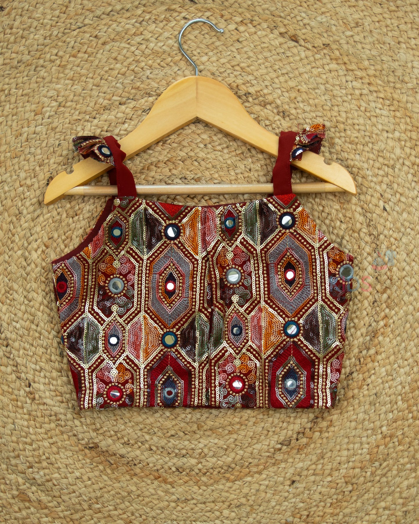 Ready to Ship: Maroon Embroidered Mini Cap Sleeved Designer Top