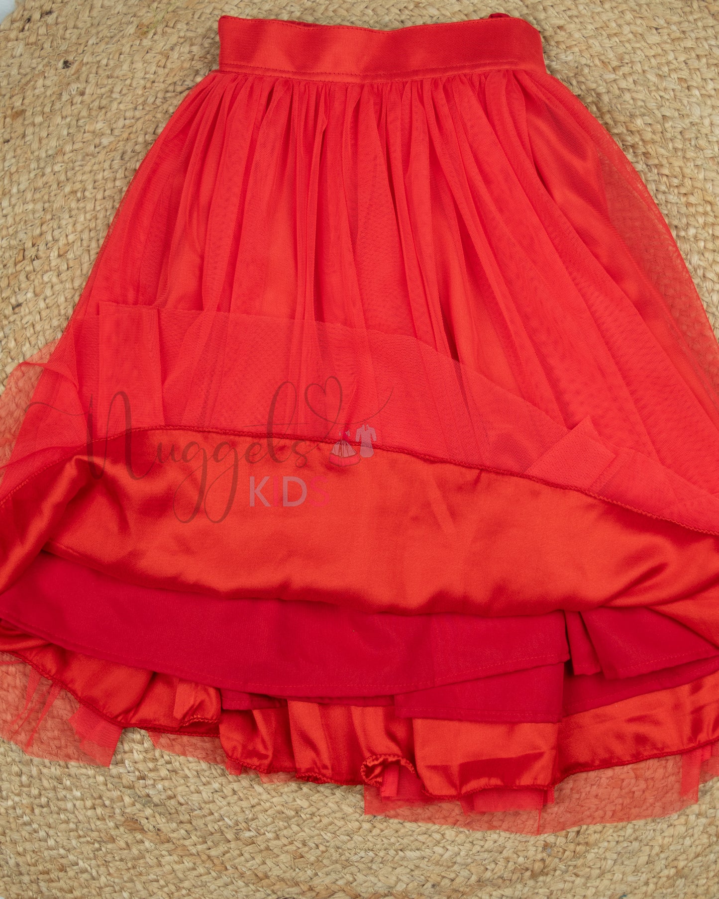 Ready to Ship: Light Red Netted Lehenga