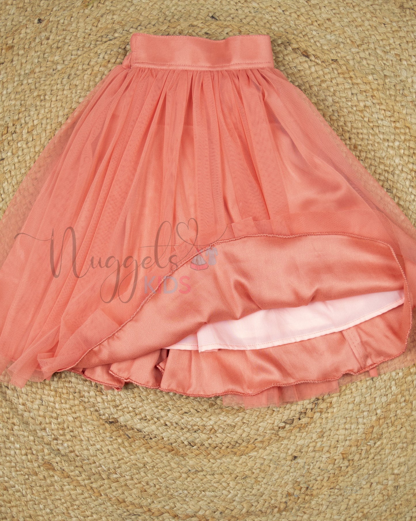 Ready to Ship: Peach Pink Netted Lehenga