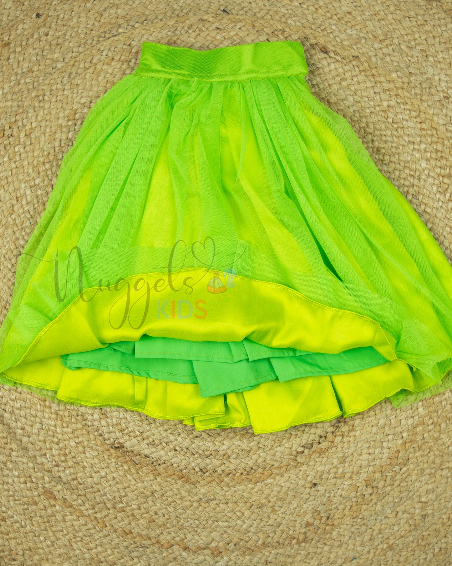 Ready to Ship: Parrot Green Netted Lehenga