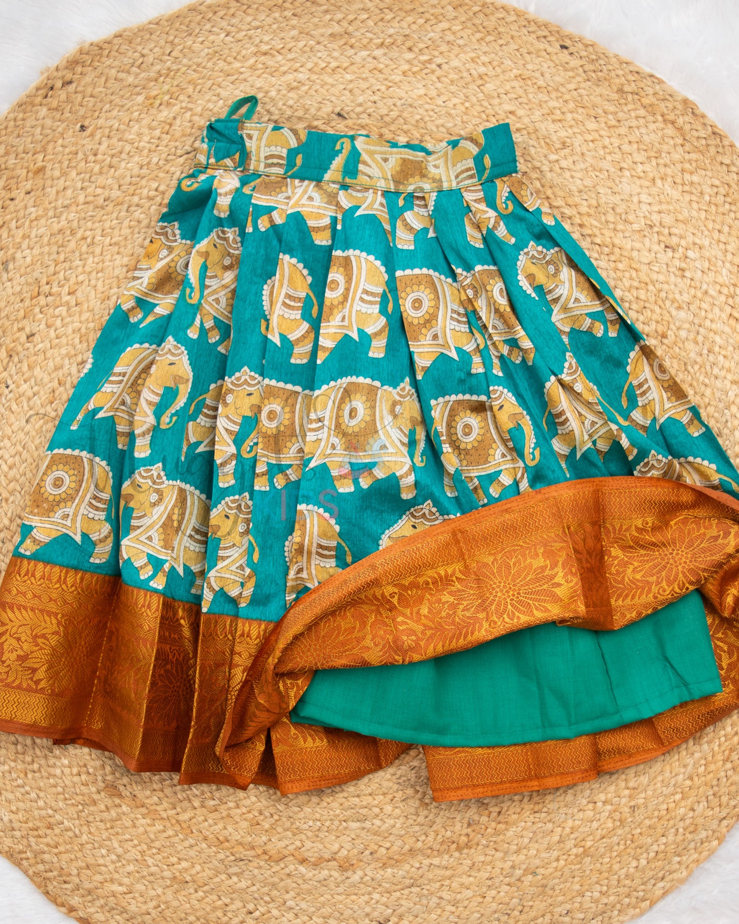 Ready to Ship: Designer Pure Organza Top and Elephant Printed Pattu Pavada Set