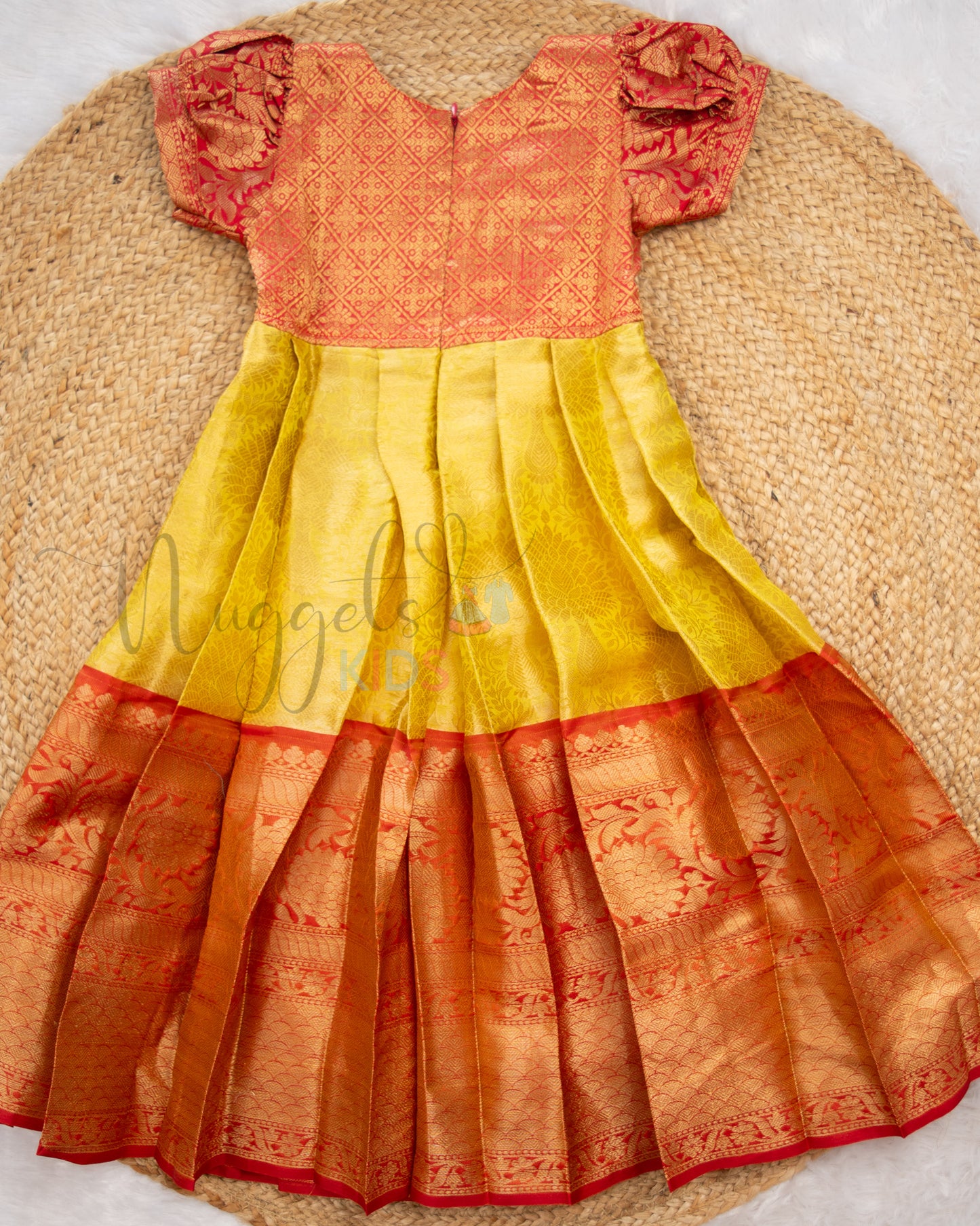 Ready to Ship: Red And Golden Half Saree Set