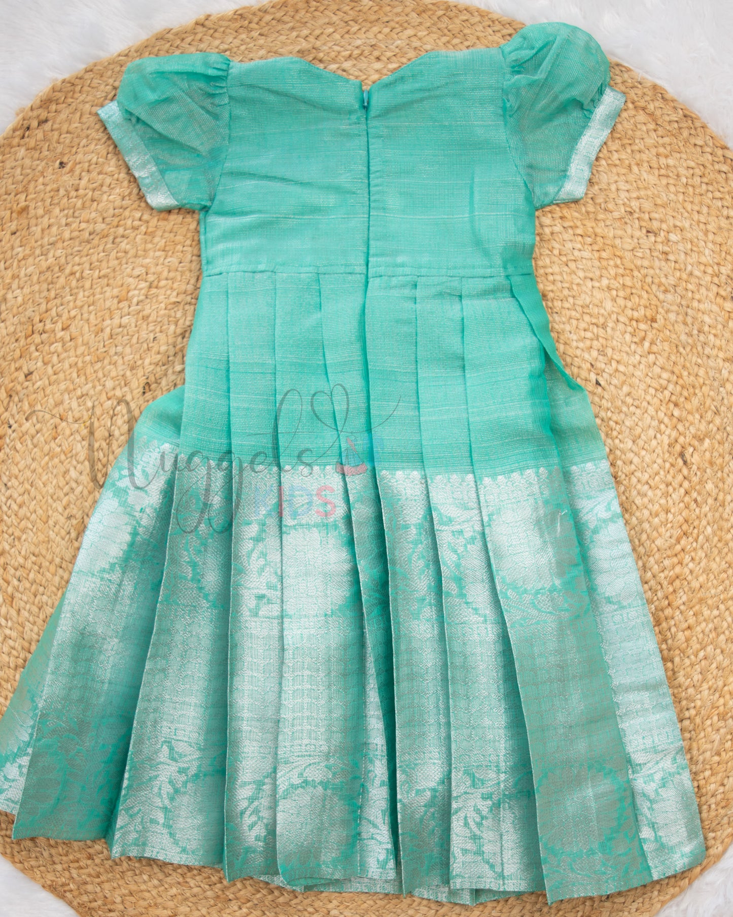 Ready to Ship: Rama Blue and Silver Soft Tissue Half Saree Set