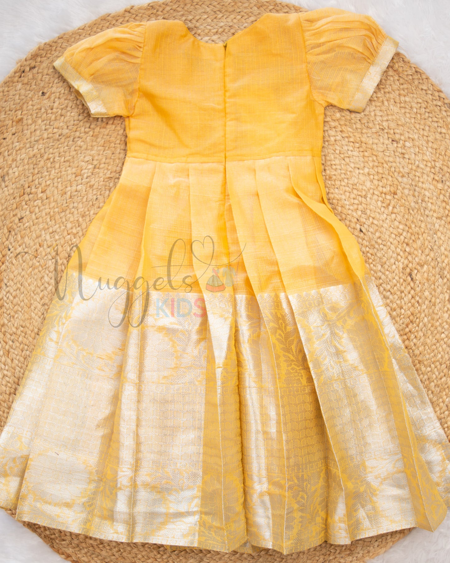 Ready to Ship: Yellow and Silver Soft Tissue Half Saree Set