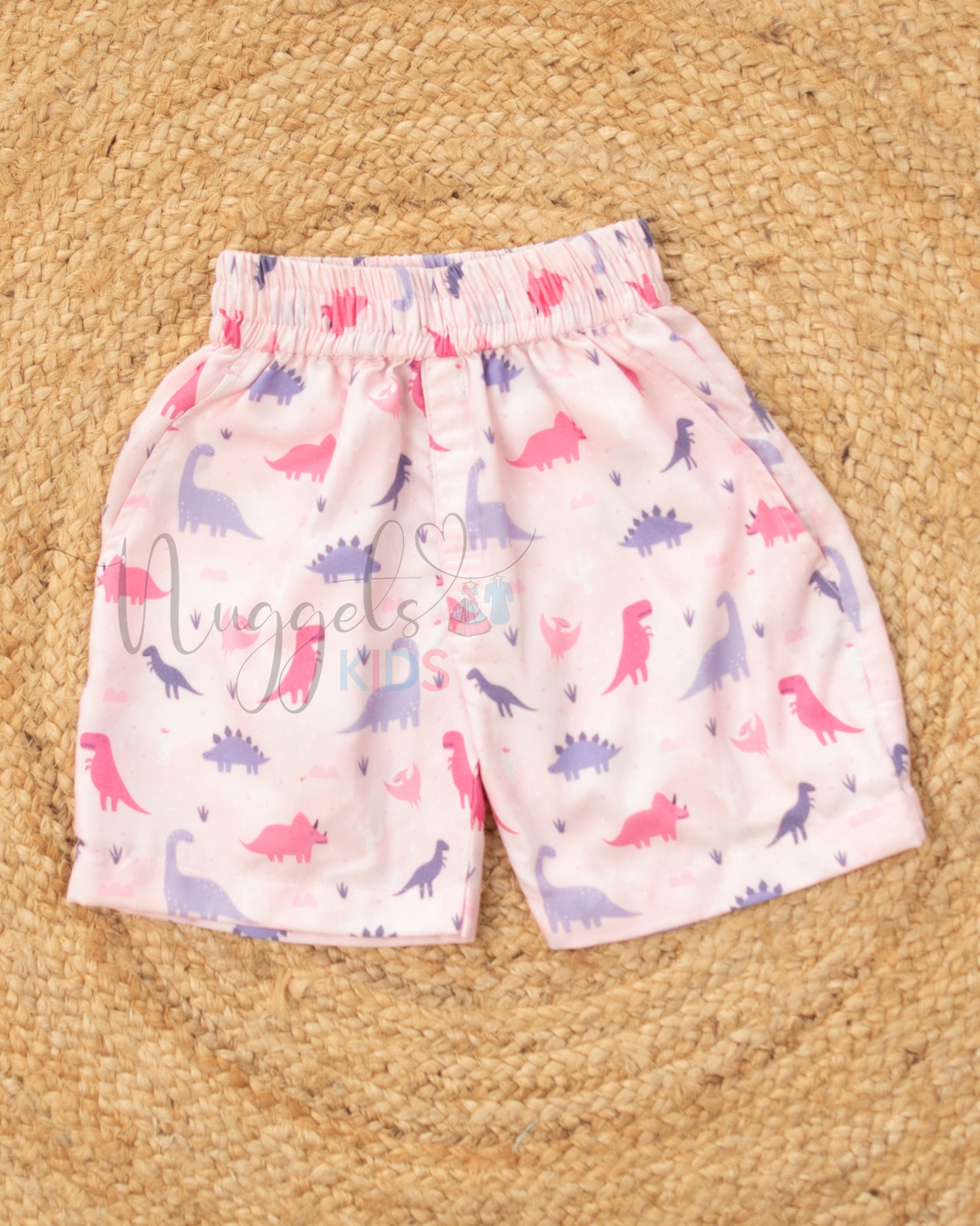 Ready to Ship: Purple Dinos Printed Swiss Cotton Shorts