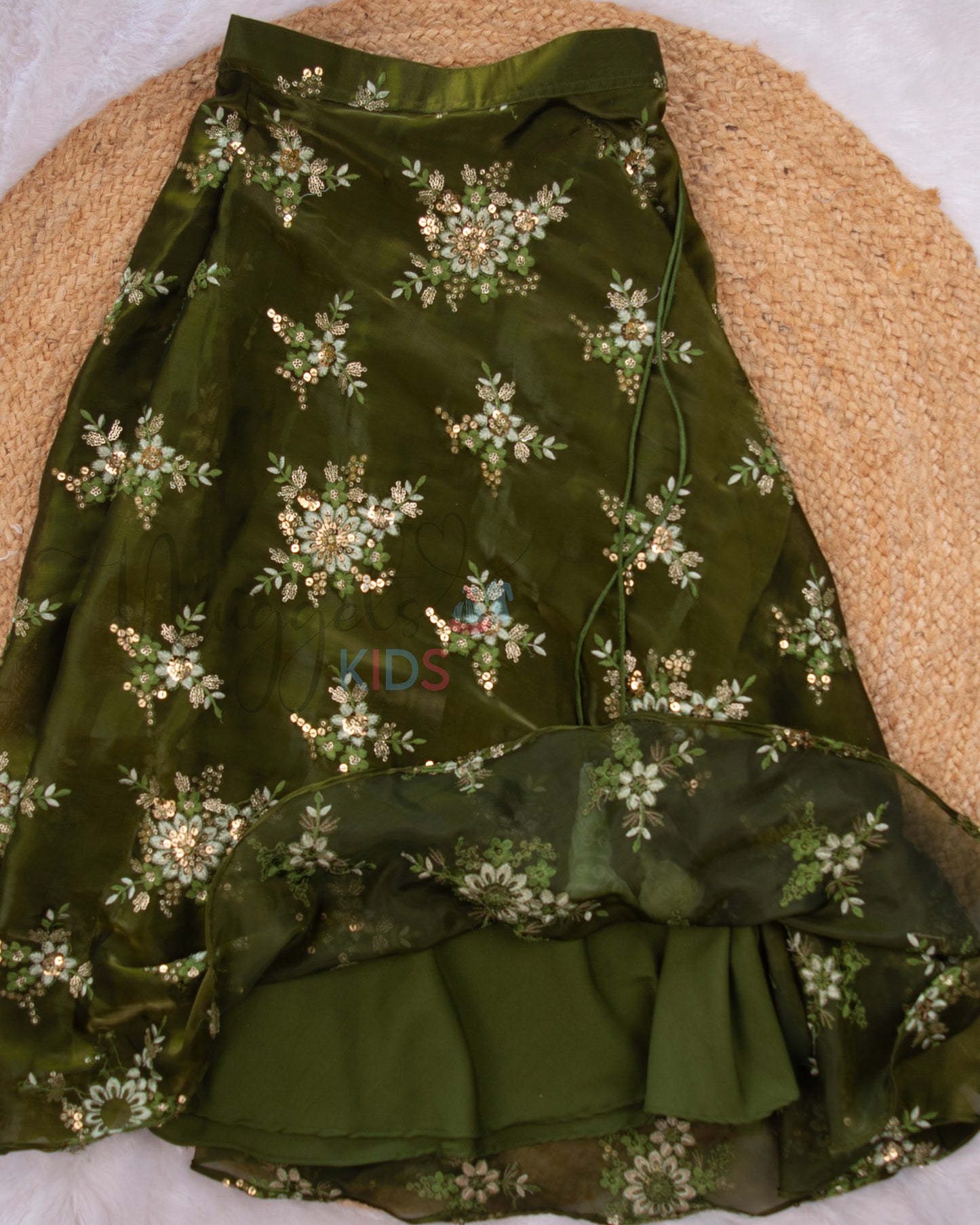 Ready to Ship: Pista Green And Forest Green Designer Top and Net Lehenga