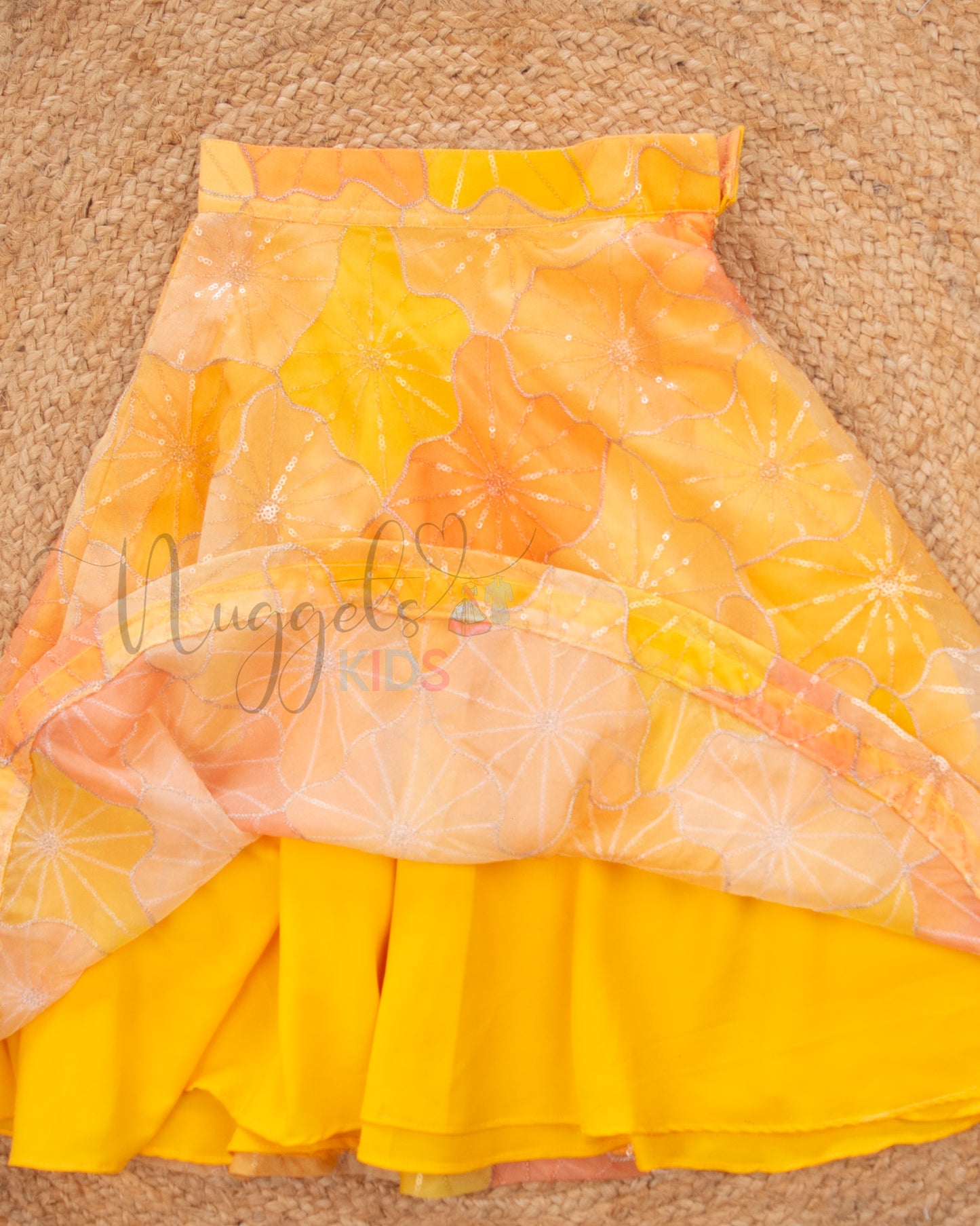 Ready to Ship: Orange And Yellow Designer Top and Net Lehenga