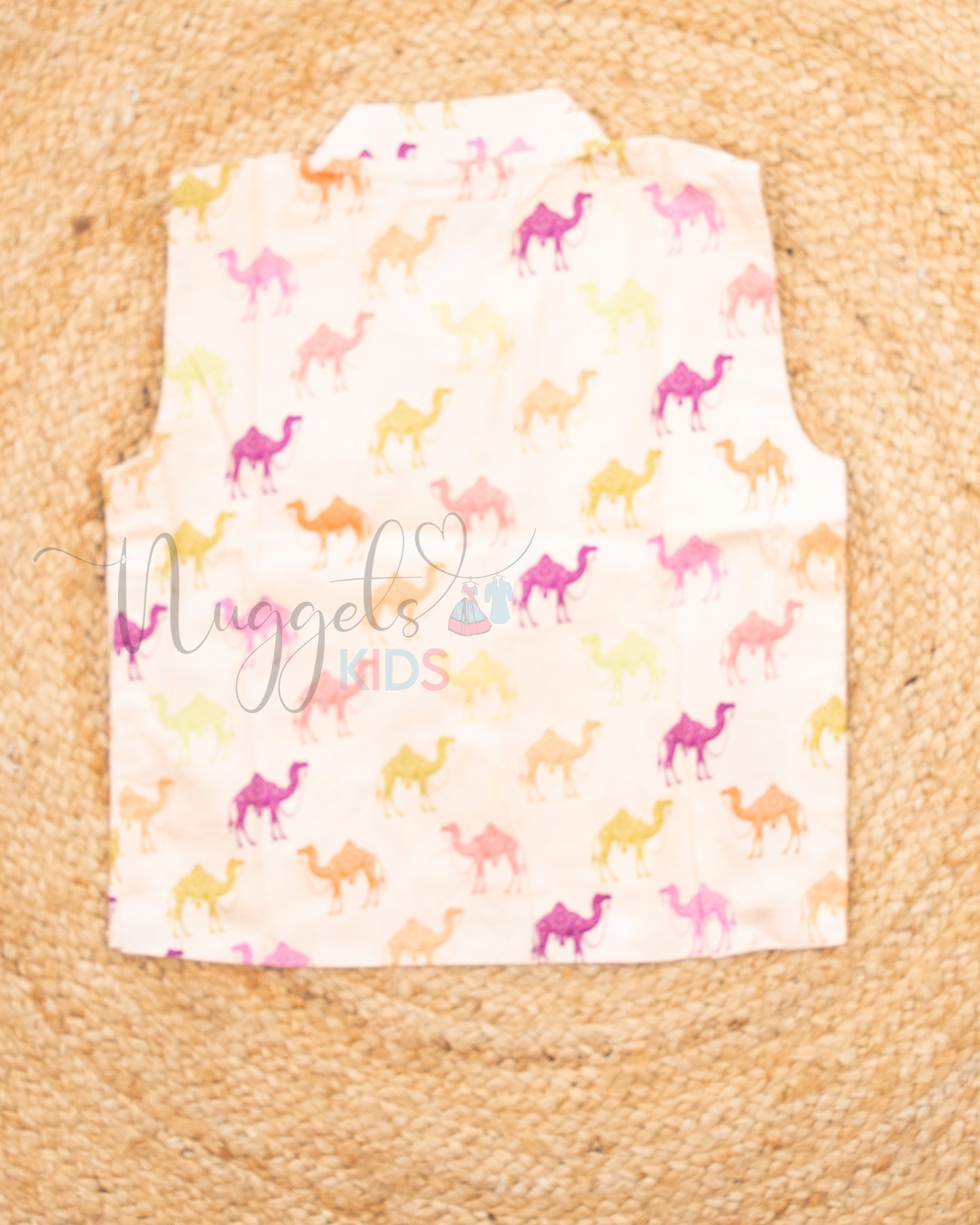 Ready to Ship: Coral Raw Silk Kurta And Peach Camels Printed Giza Cotton Jacket