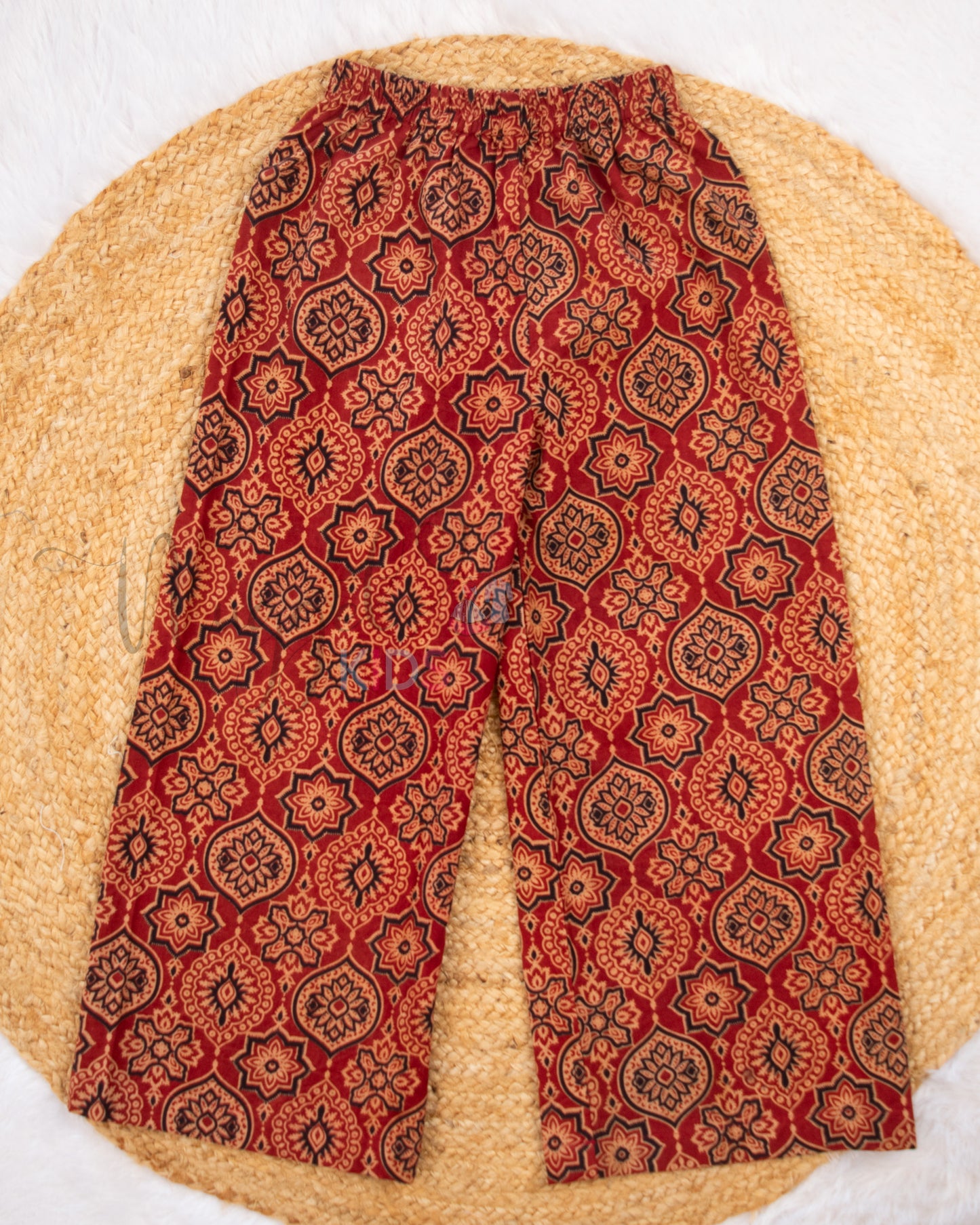 Ready to Ship: Red and Black Ajrakh three fourth Palazzo