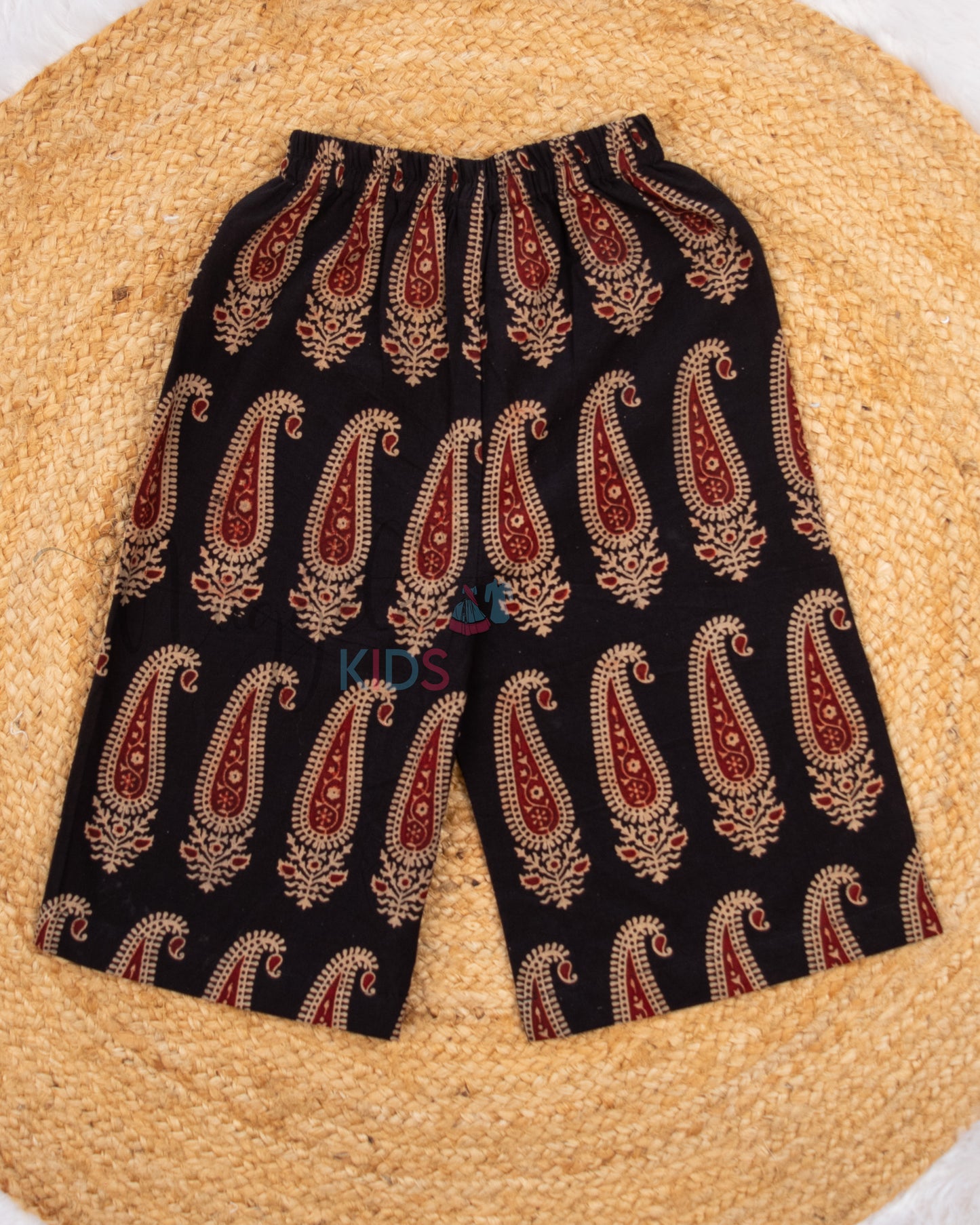 Ready to Ship: Black Paisley Cotton three fourth Palazzo