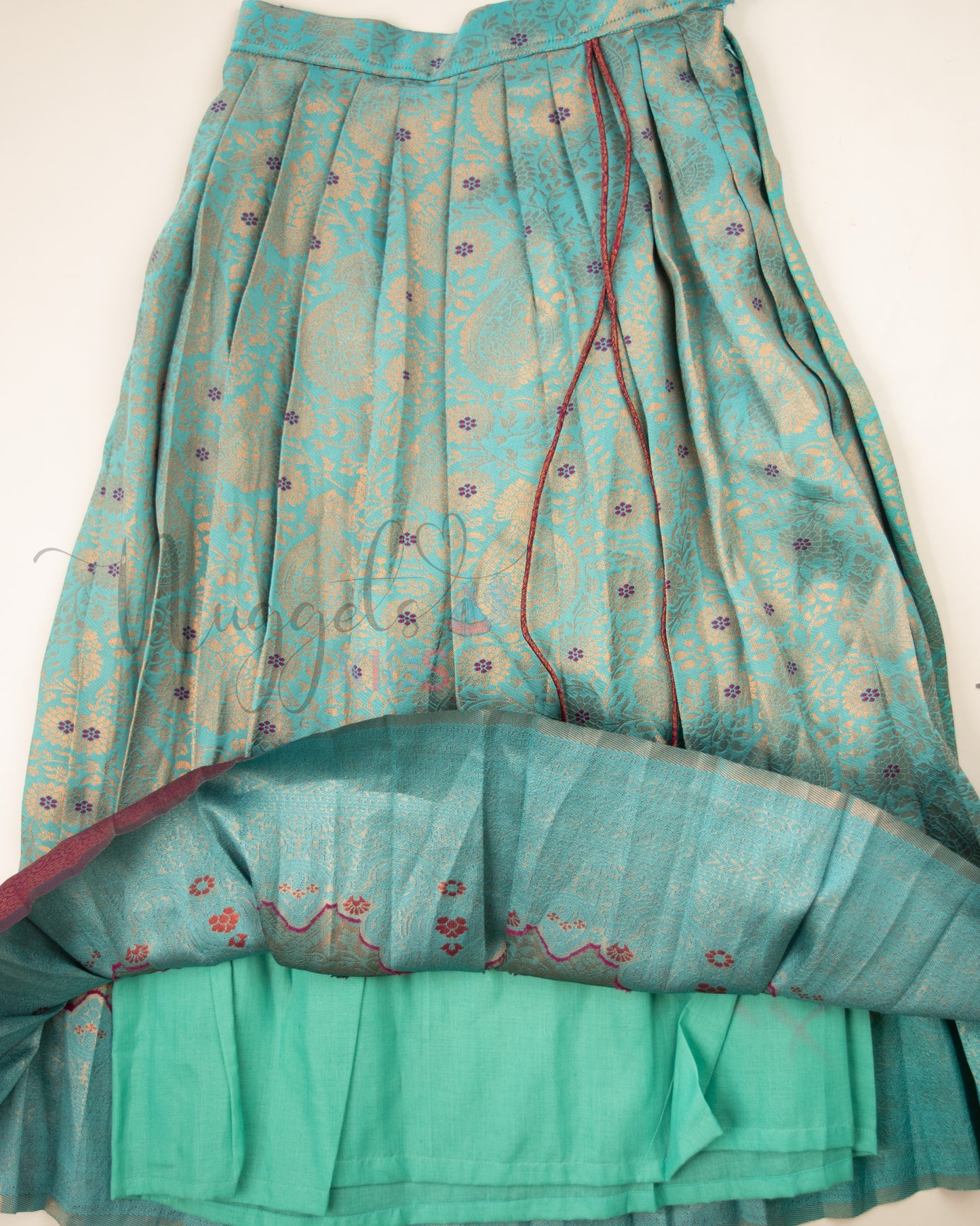 Ready to Ship: Ice Blue and Magenta Lacework Pattern Blouse Pattu Pavada Set