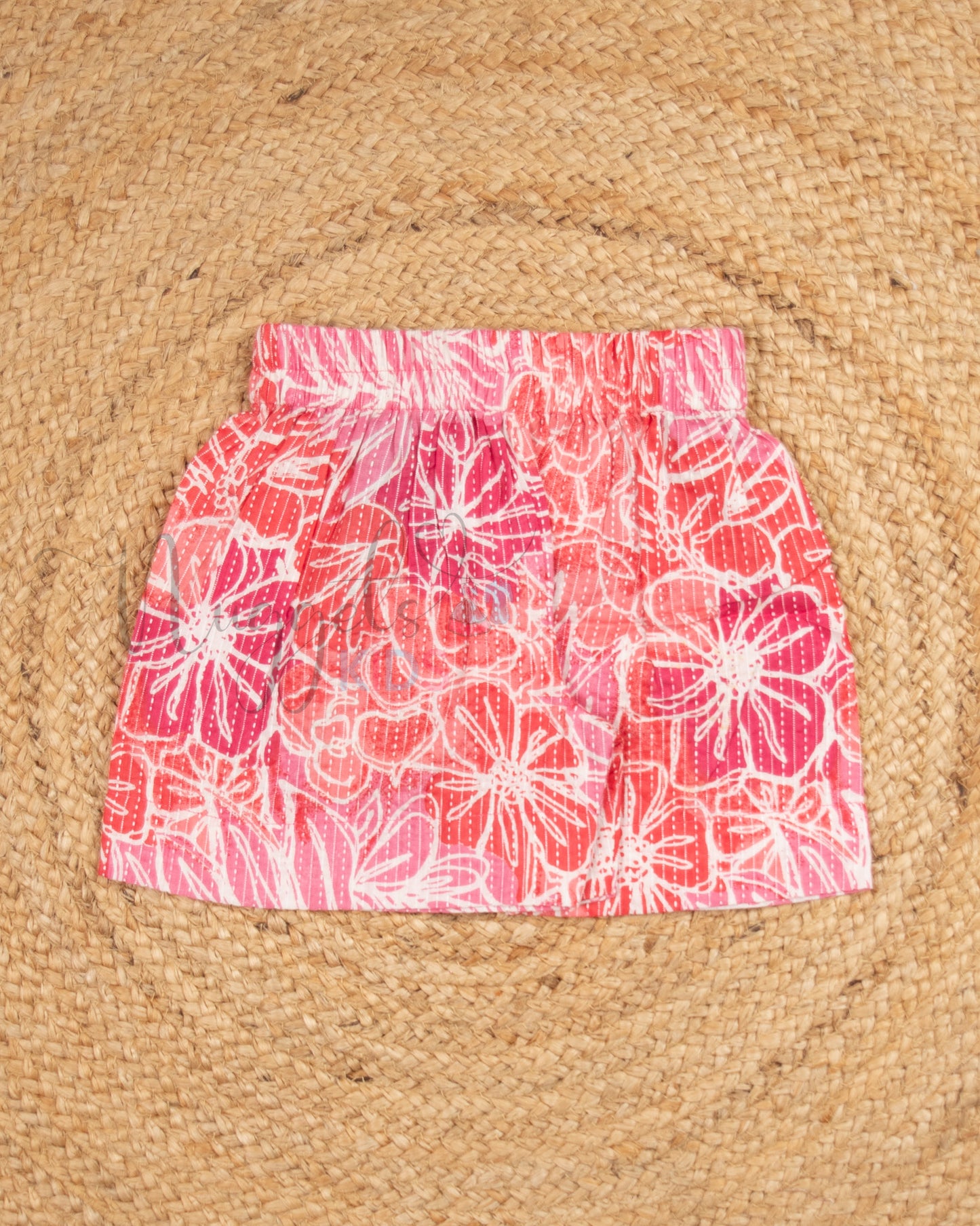 Ready to Ship: Pink Cotton Kantha Shorts Set with Puff Sleeves, ruffle flower hem, pot back and Printed Kantha Comfy Fit Shorts