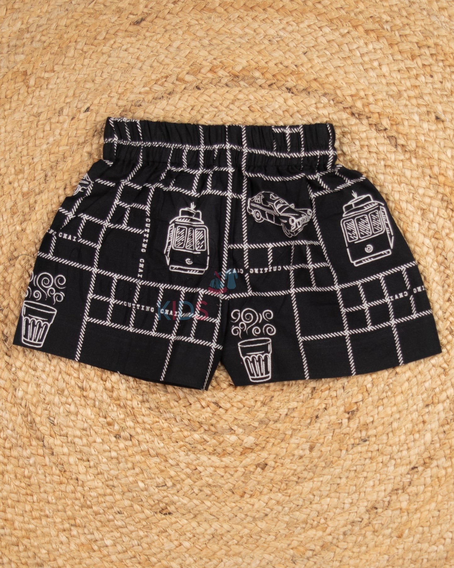 Ready to Ship: Black And White Cambric Cotton Shorts Set with Netted Puff Sleeves and Keyhole Back Button and Comfy Fit Shorts