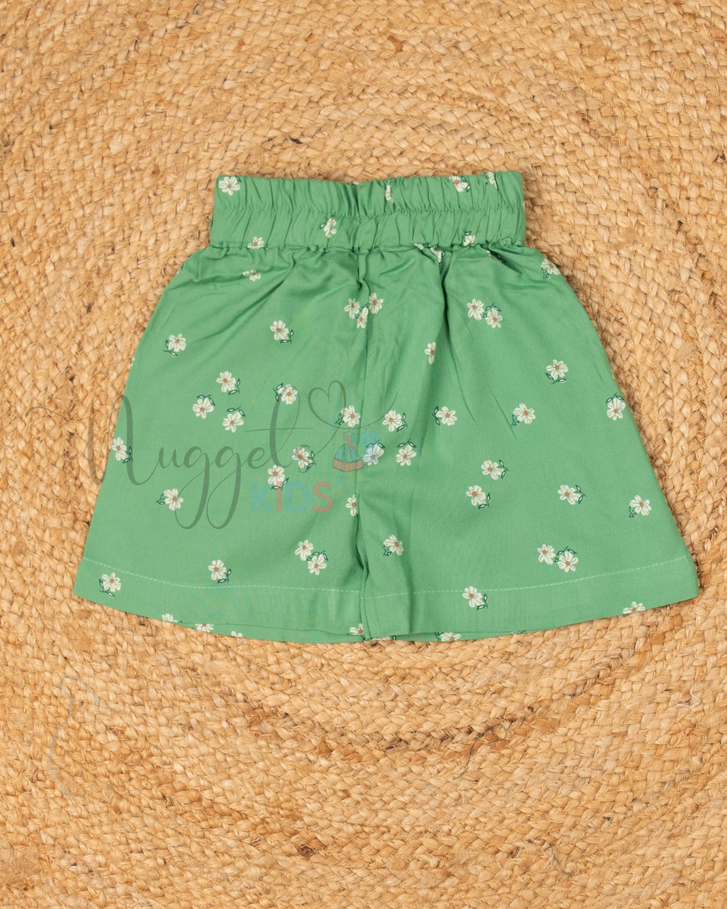 Ready to Ship: Green Rayon Cotton Peter Pan Collar Short Set with Flutter Sleeves with Elastic Shorts