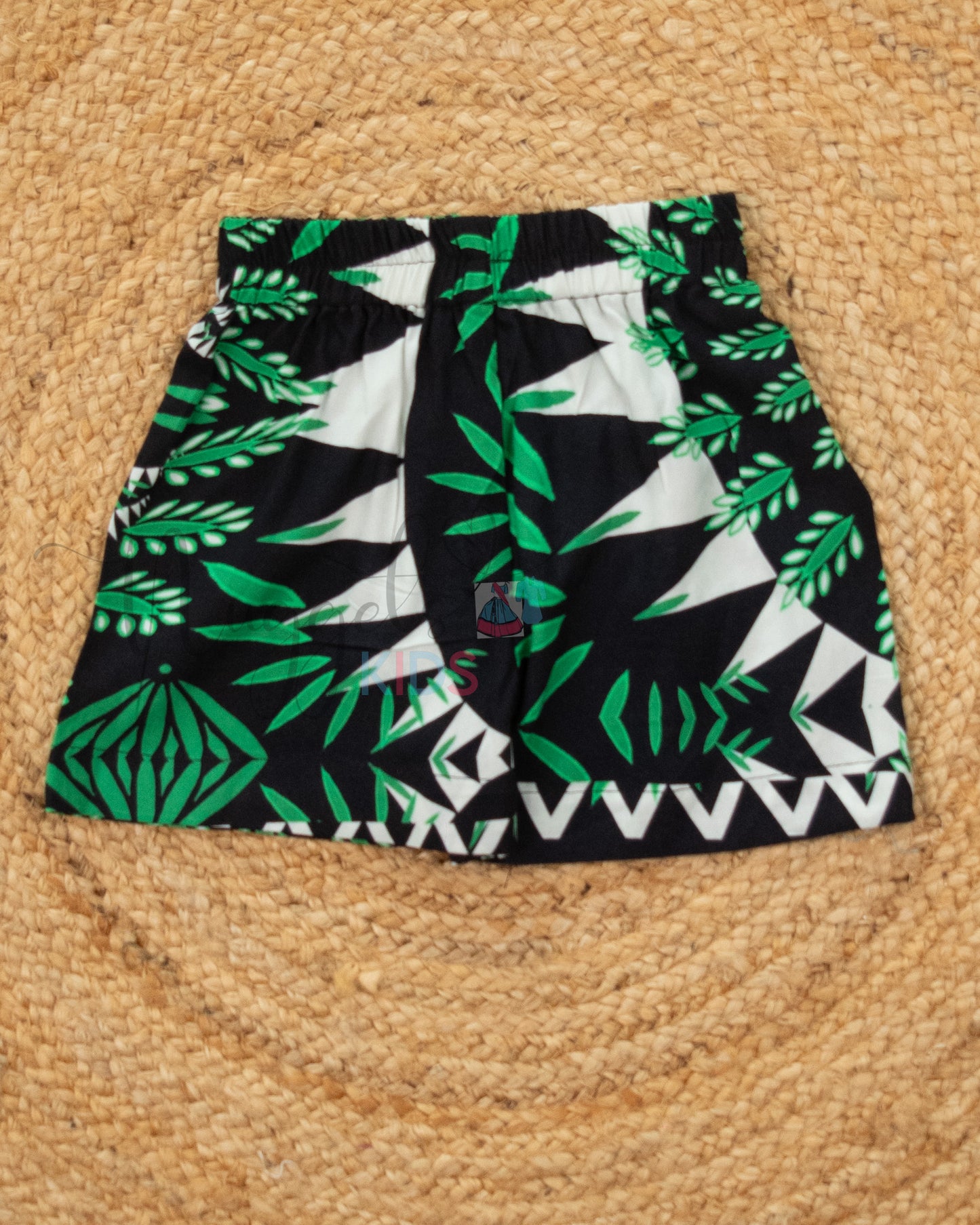 Ready to Ship: Black And Green Shorts Set with Frilly Crop Top and Puff Sleeves