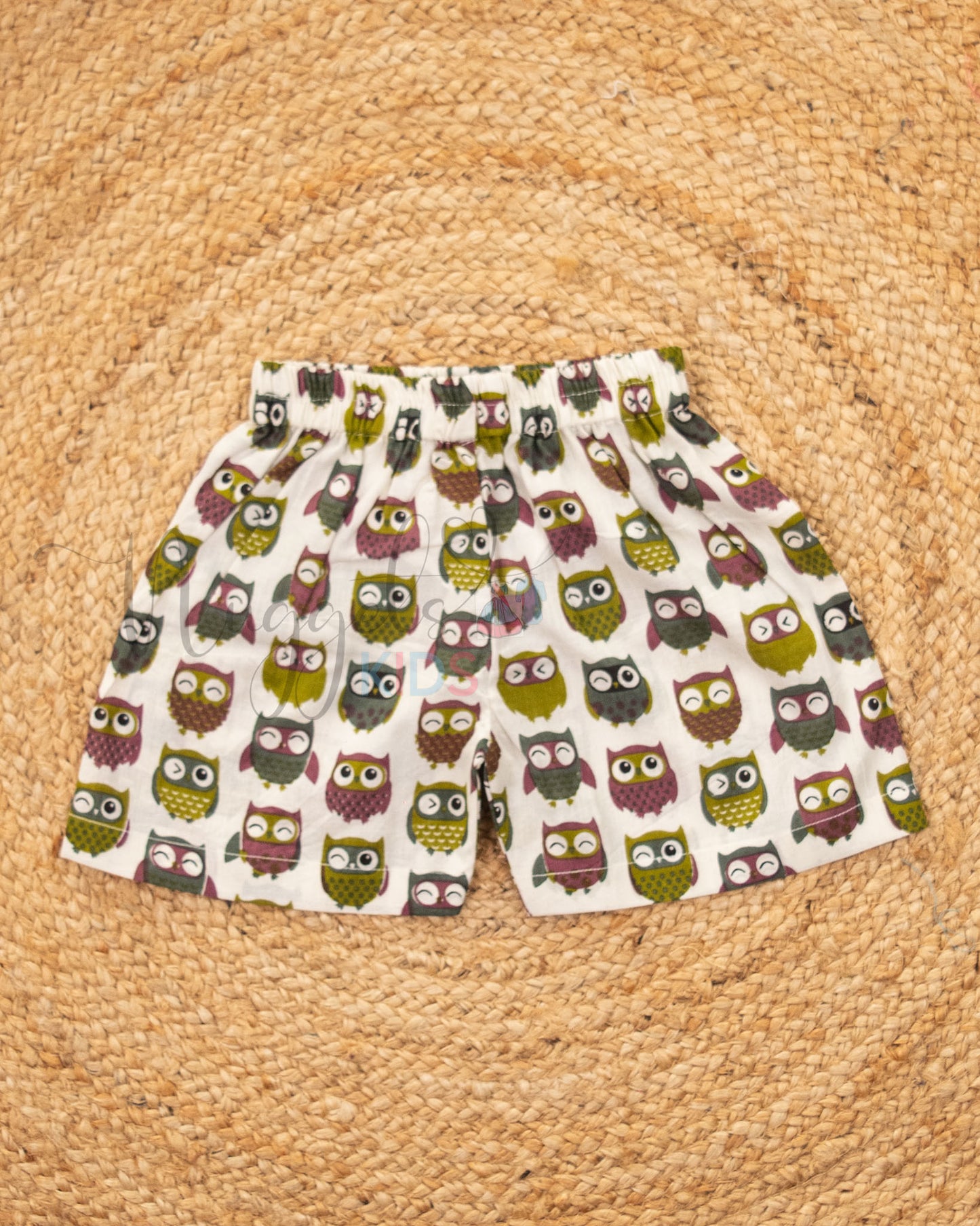 Ready to Ship: Owls Printed Jhabla and Shorts Set Made of 100% Pure Cotton