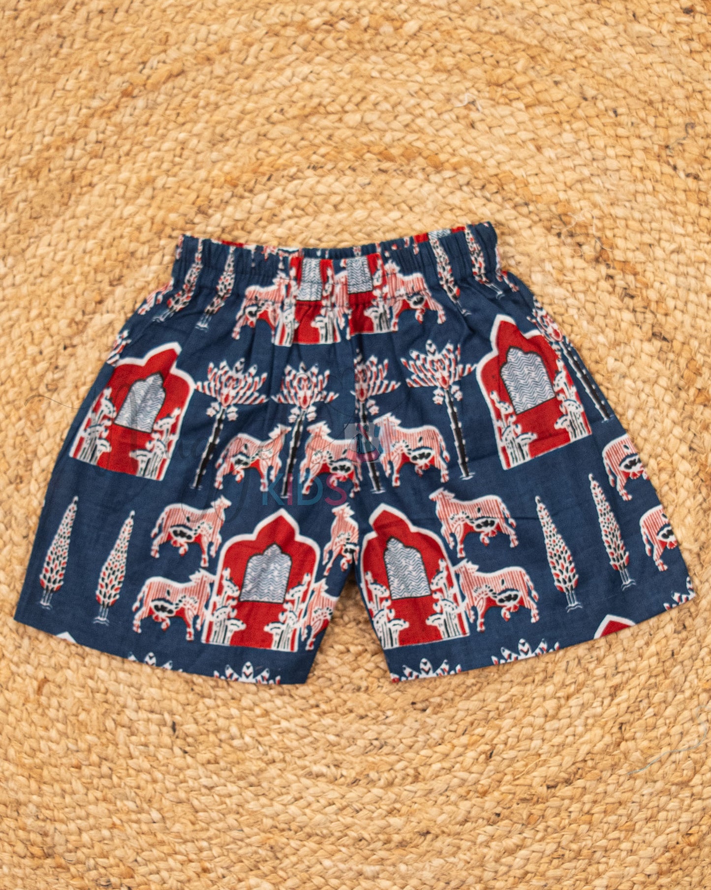 Ready to Ship: Blue Pichwai Printed Jhabla and Shorts Set Made of 100% Pure Cotton