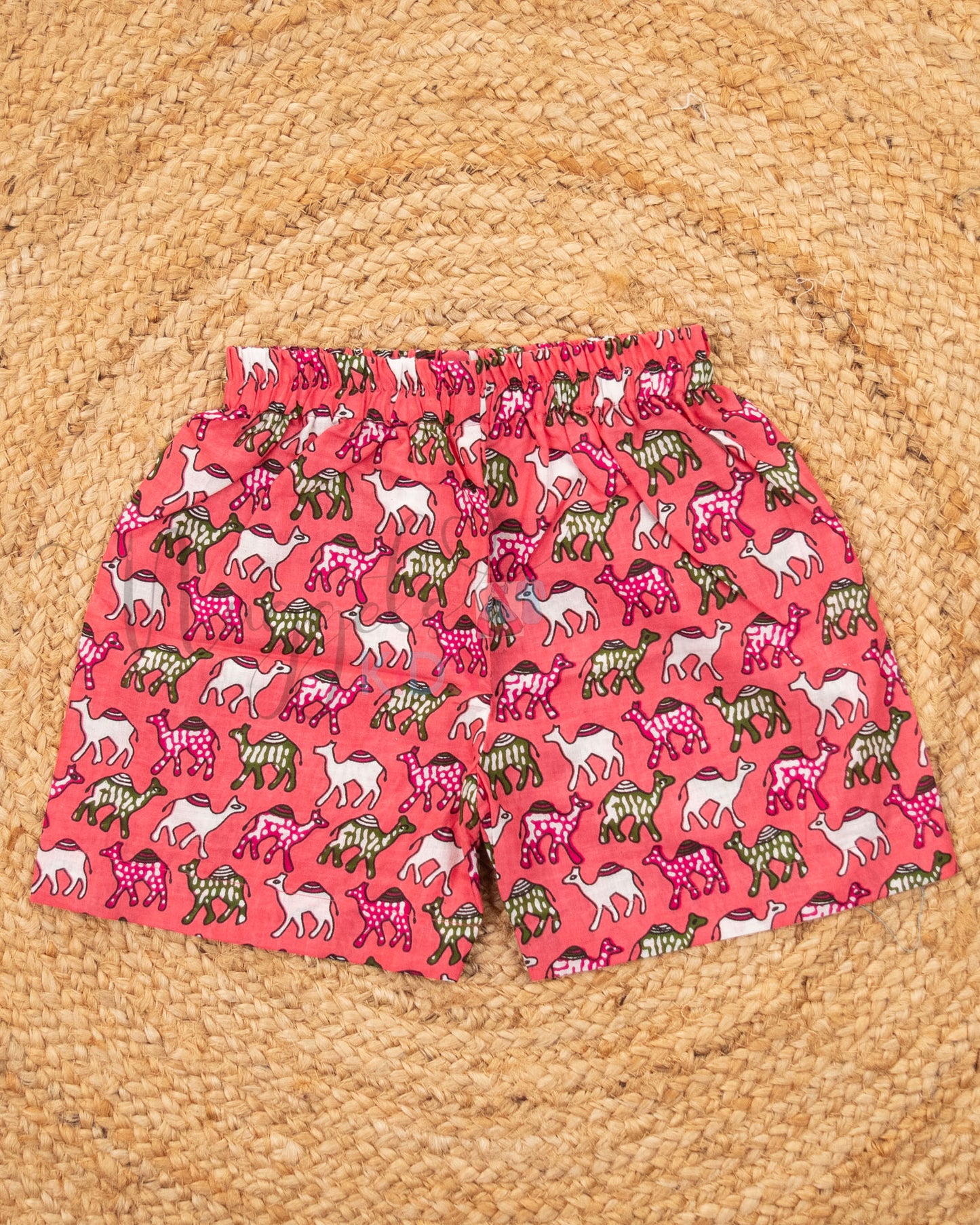 Ready to Ship: Pink Camel Printed Jhabla and Shorts Set Made of 100% Pure Cotton