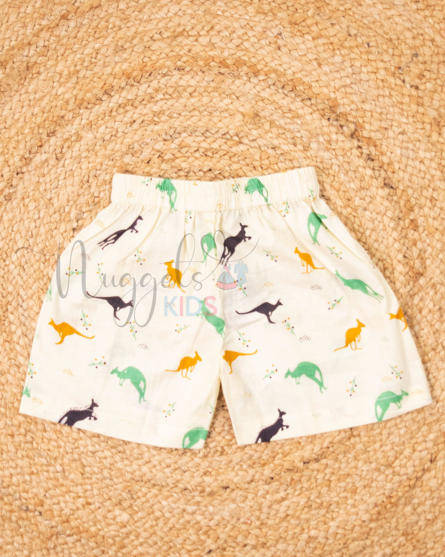 Ready to Ship: Kangaroo Printed Jhabla and Shorts Set Made of 100% Pure Cotton
