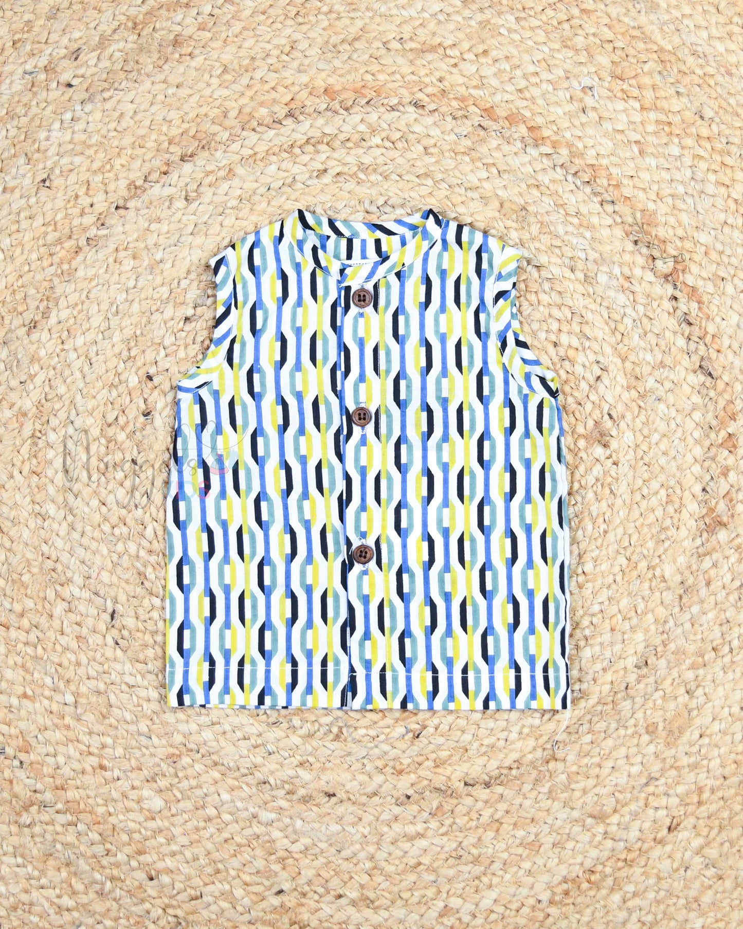 Ready to Ship: Chains Printed Pure Cotton Jhabla with Wooden Button Detailing