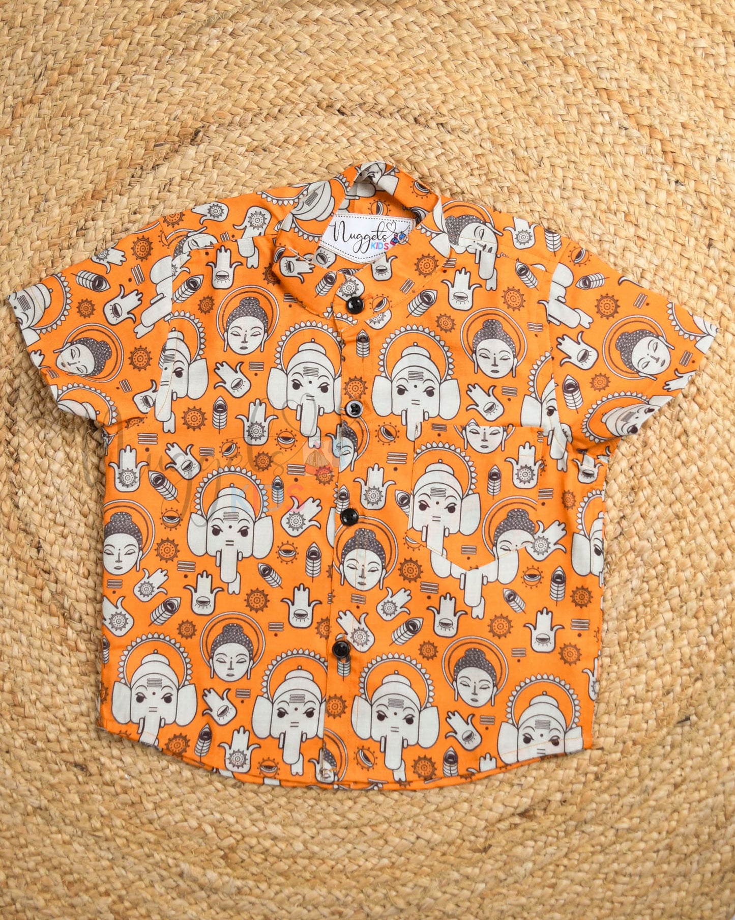 Ready to Ship: Ganesha Printed Viscose Linen Shirt with Front Pocket