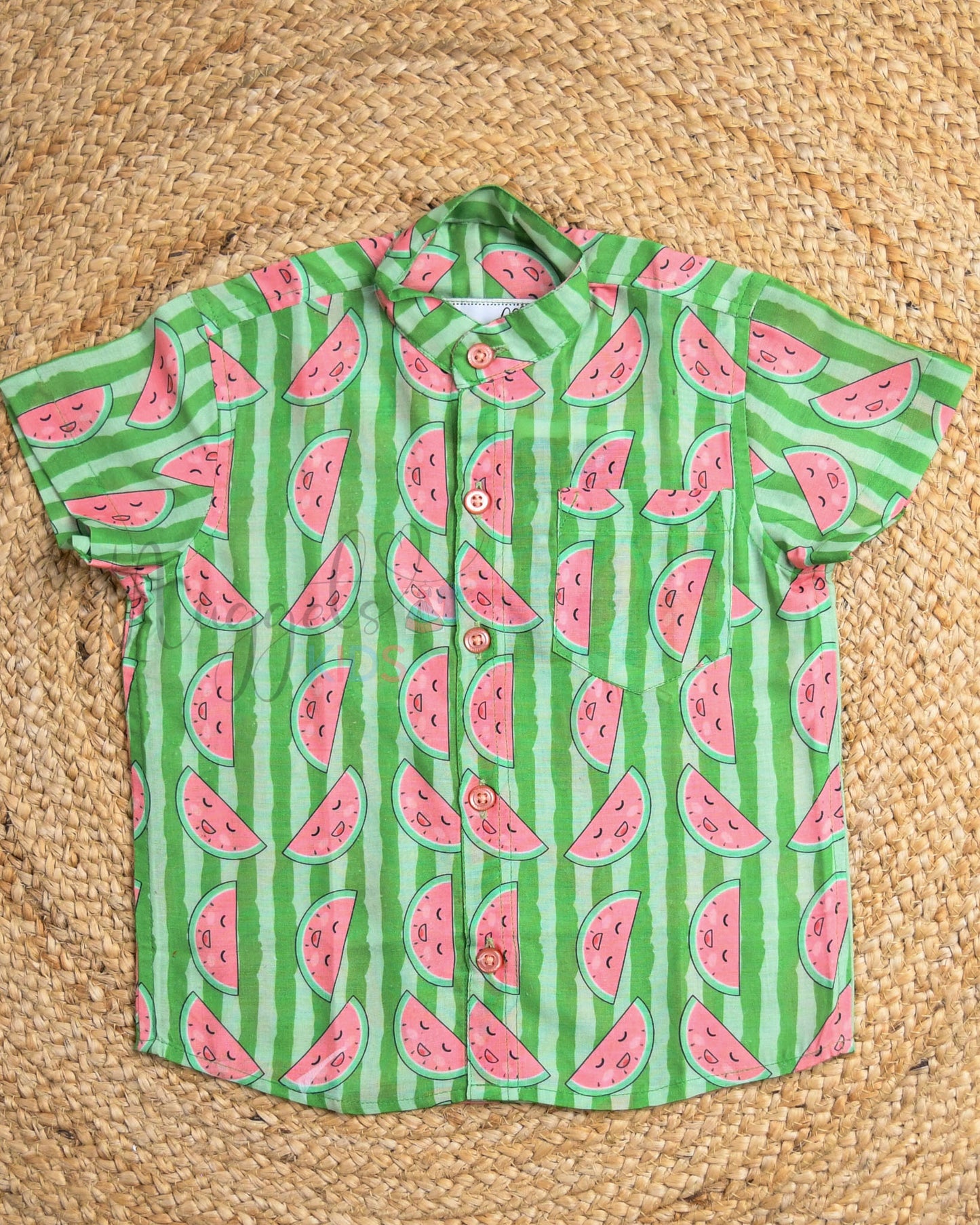 Ready to Ship: Cocomelon Printed Viscose Cotton Shirt with Front Pocket