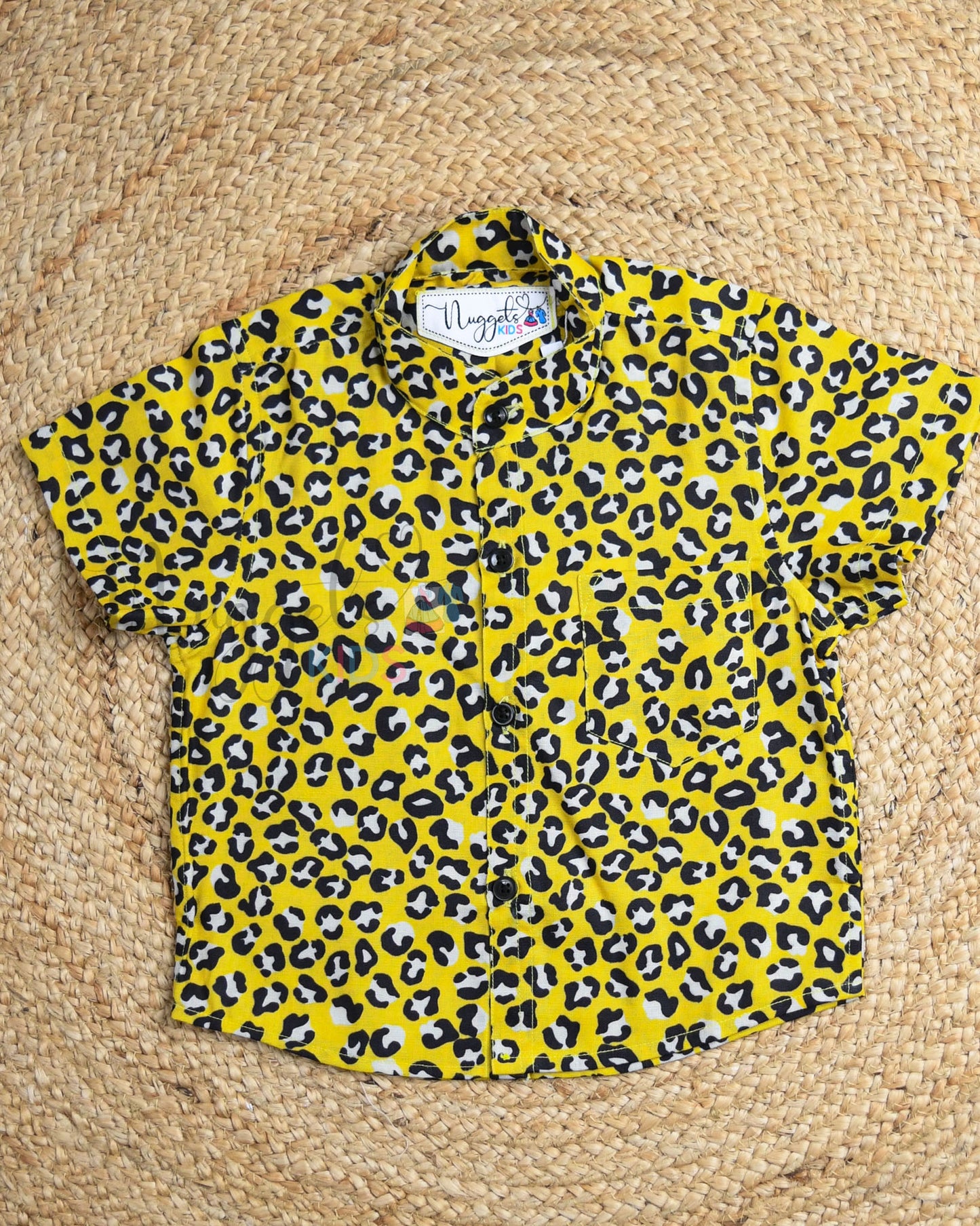 Ready to Ship: Yellow Tiger Printed Viscose Linen Shirt with Front Pocket
