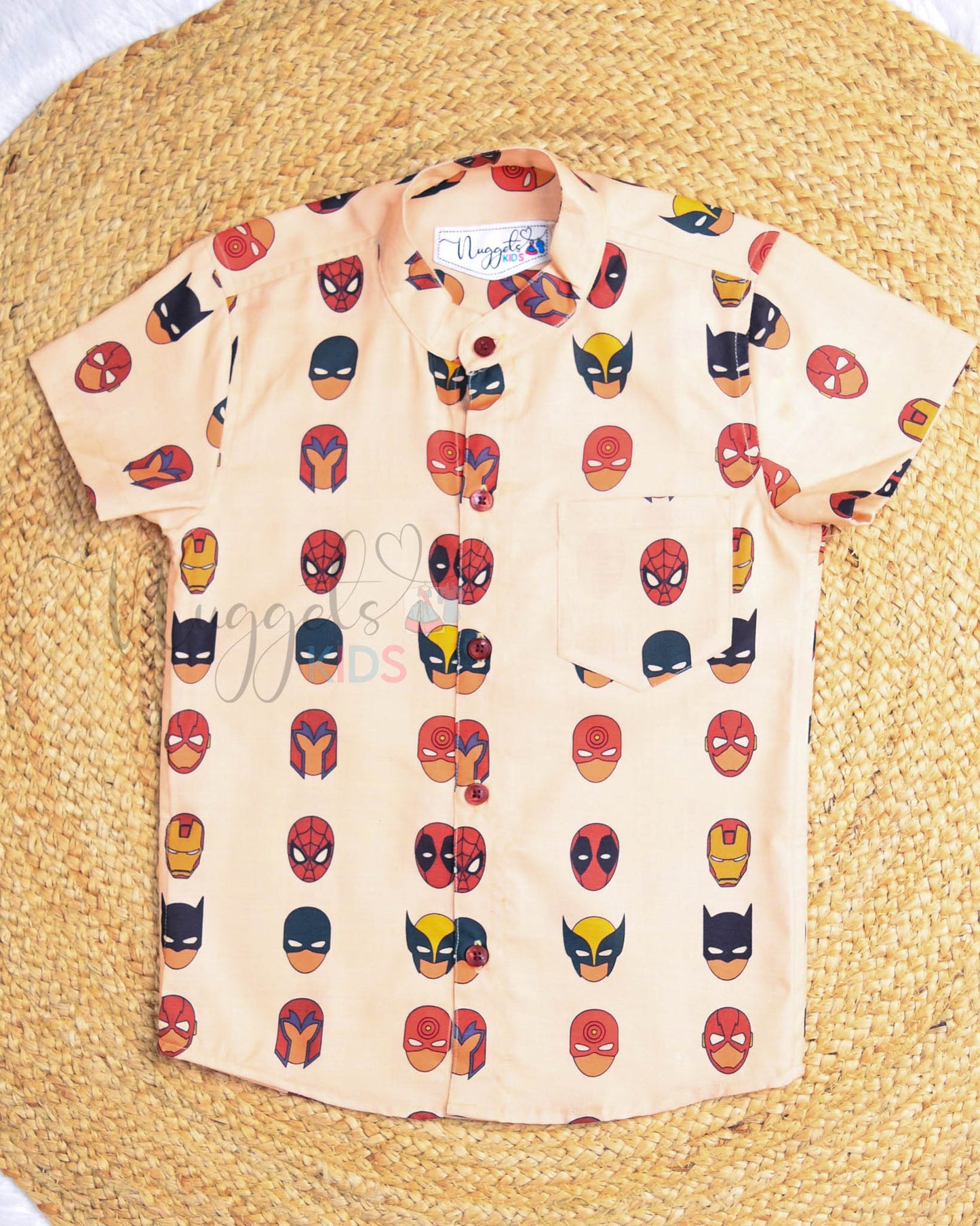 Ready to Ship: Super Heroes/Marvel Printed Viscose Linen Shirt