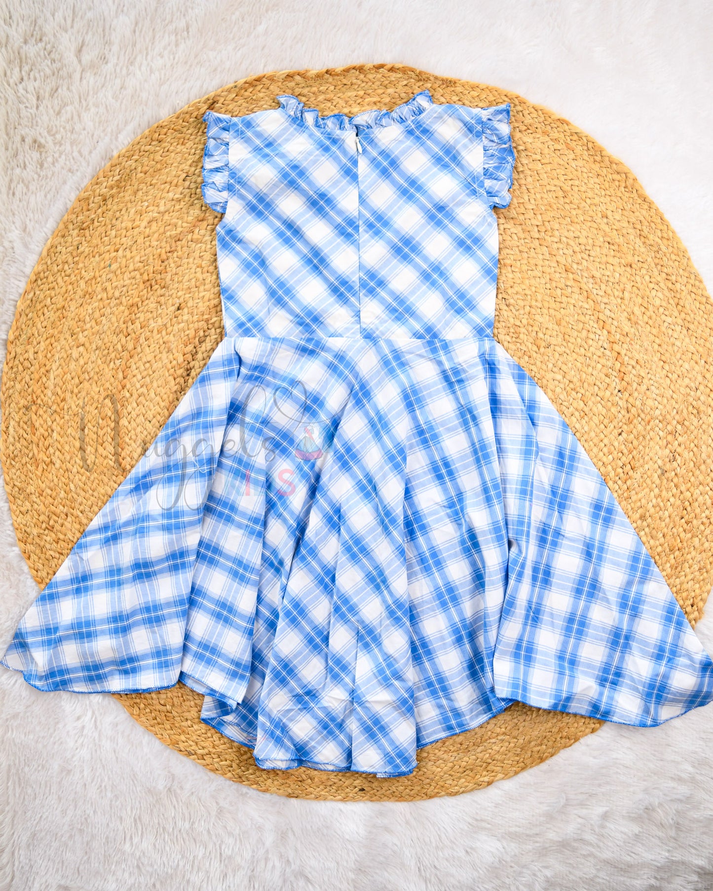 Ready to Ship: White and Blue Checks Halter neck Handkerchief Frock
