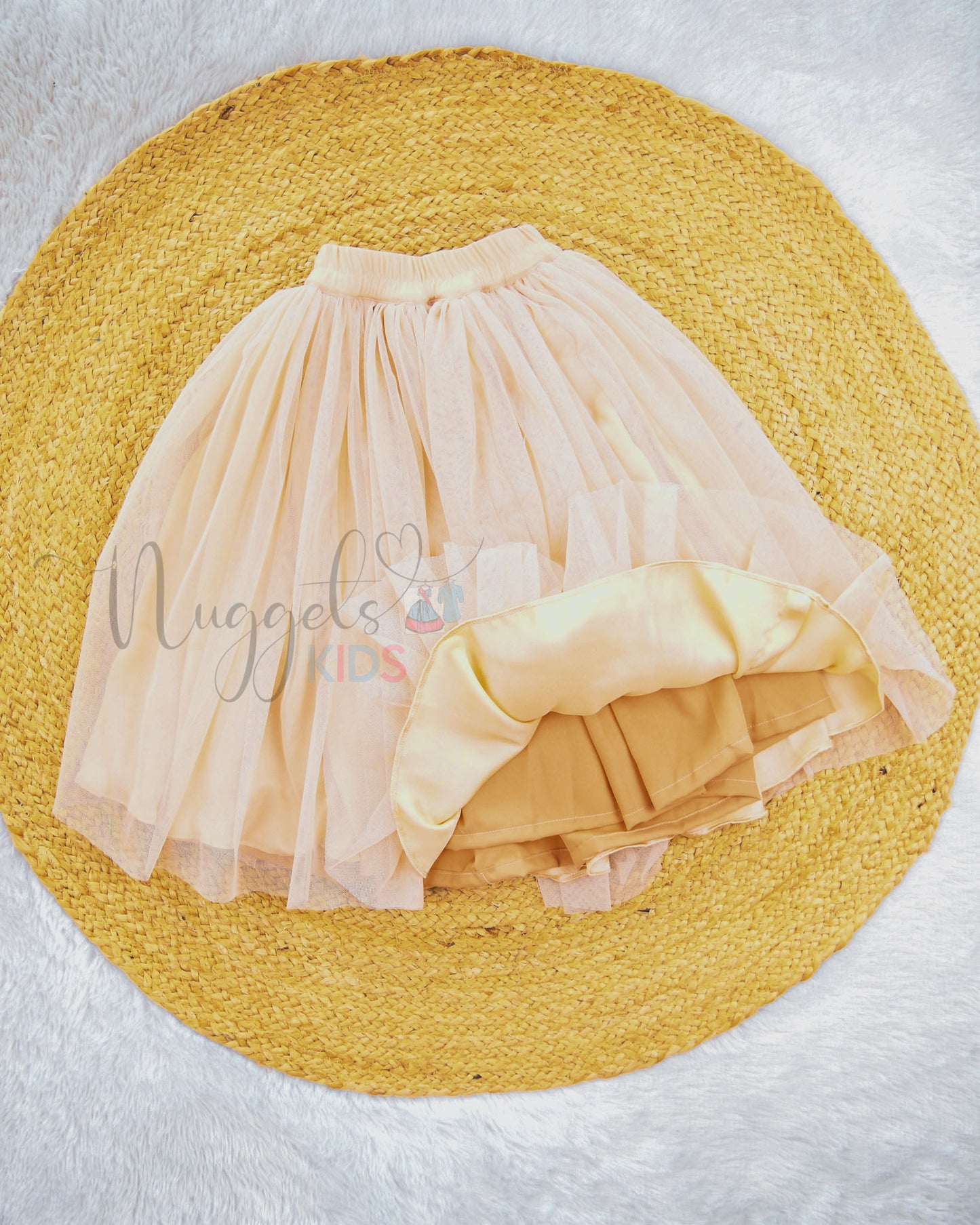 Ready to Ship: Beige Netted Lehenga