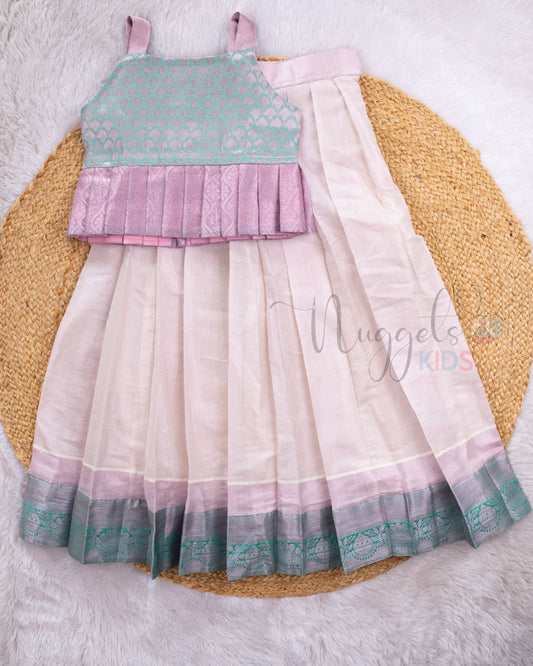 Pre Order: Turquoise Semi Silk Top and Lehenga