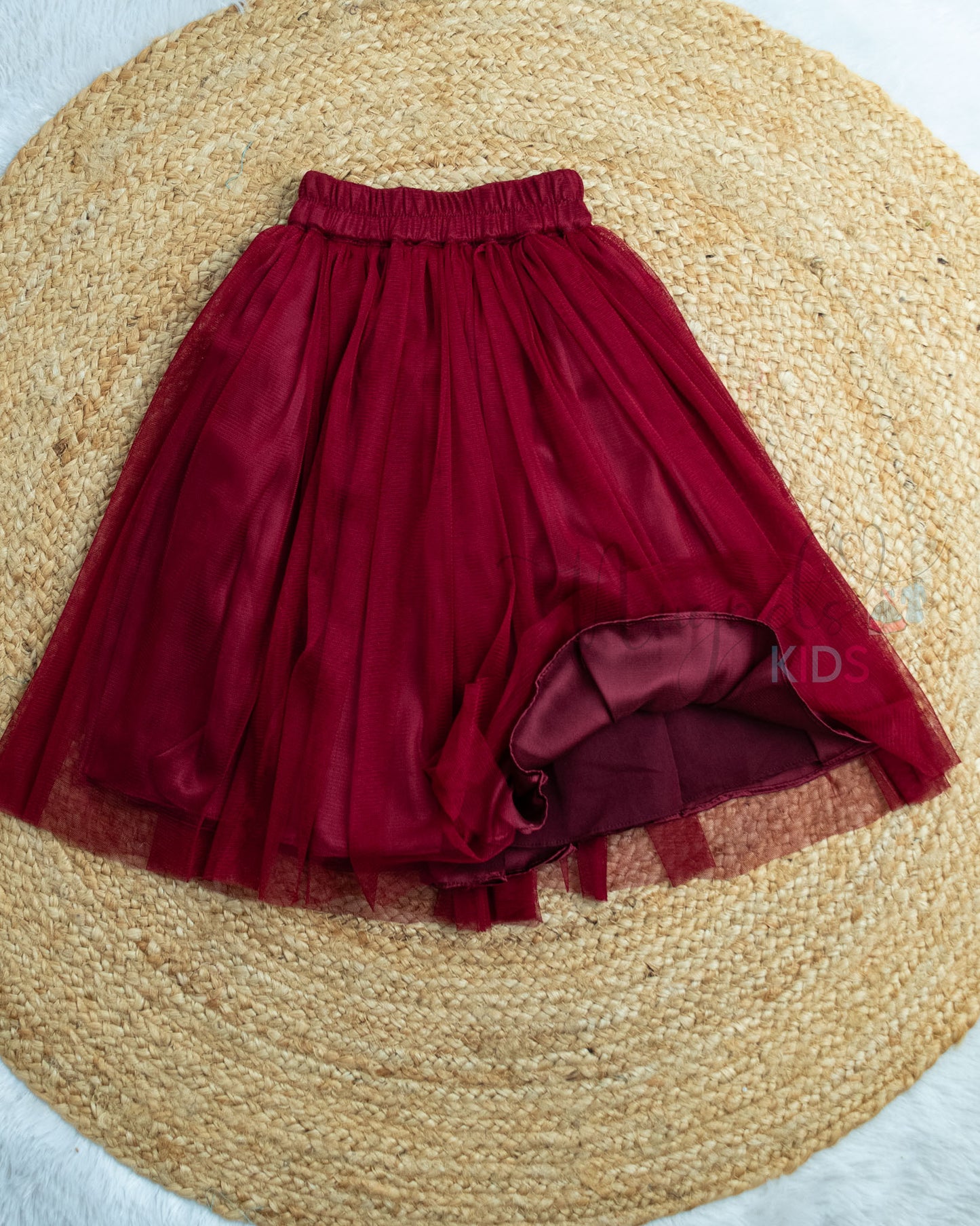 Ready to Ship: Burgundy Netted Lehenga