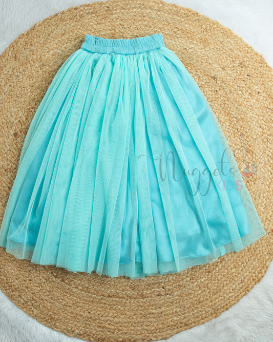 Ready to Ship: Turquoise Blue Netted Lehenga