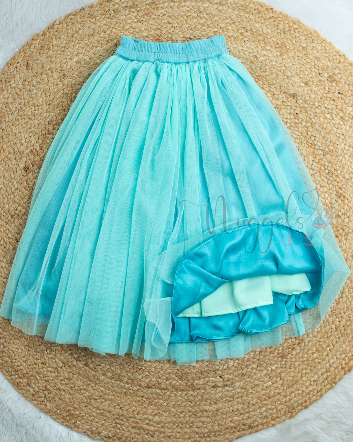 Ready to Ship: Turquoise Blue Netted Lehenga