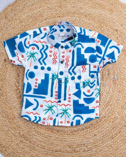 Ready to Ship: Waveline Palm Linen Viscose Cotton Co-ord Set