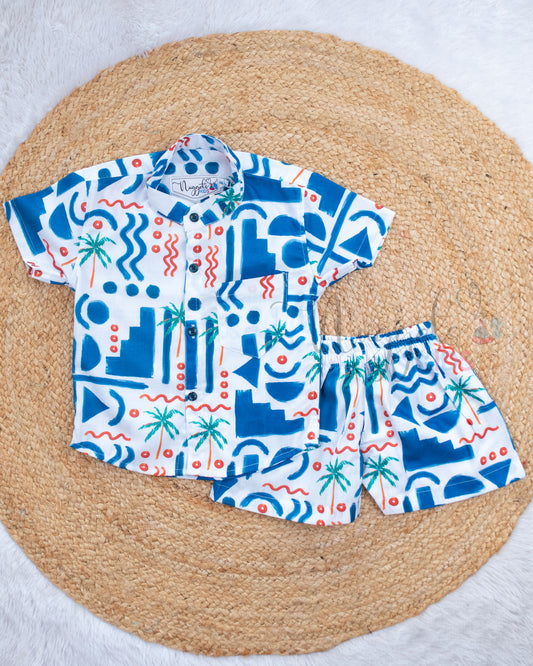 Ready to Ship: Waveline Palm Linen Viscose Cotton Co-ord Set