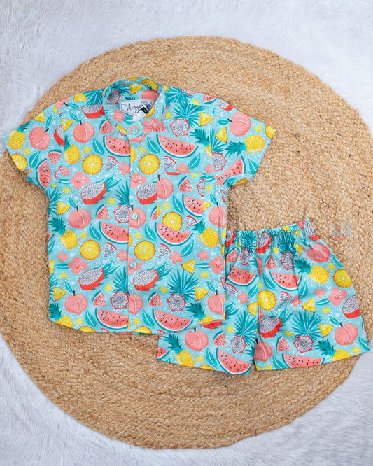 Ready to Ship: Slice Frutti Linen Viscose Co-Ords Set