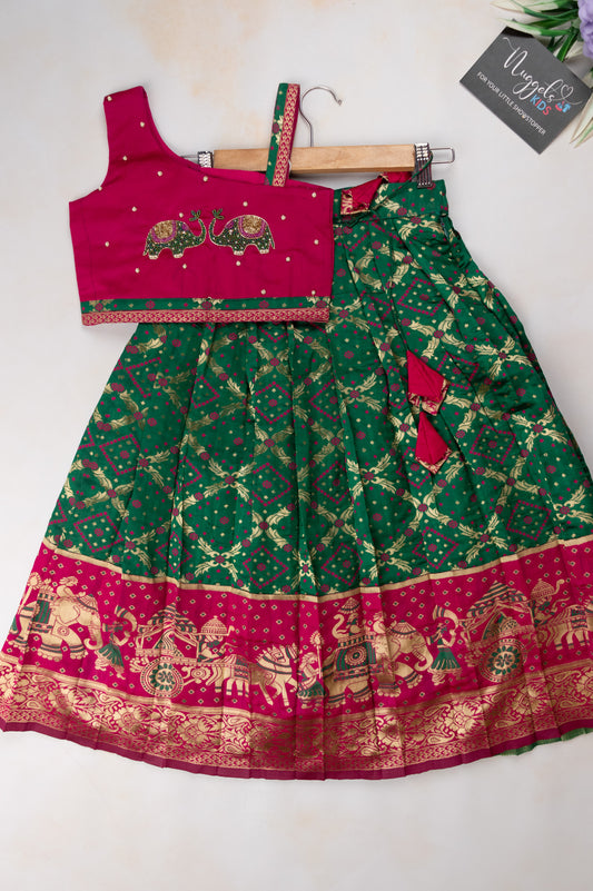 Pre Order: Banarasi Brocade Skirt and Aari work crop top