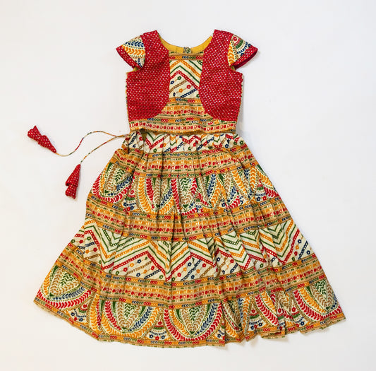 Pre Order: Multicolor Lehenga with coat styled attached top