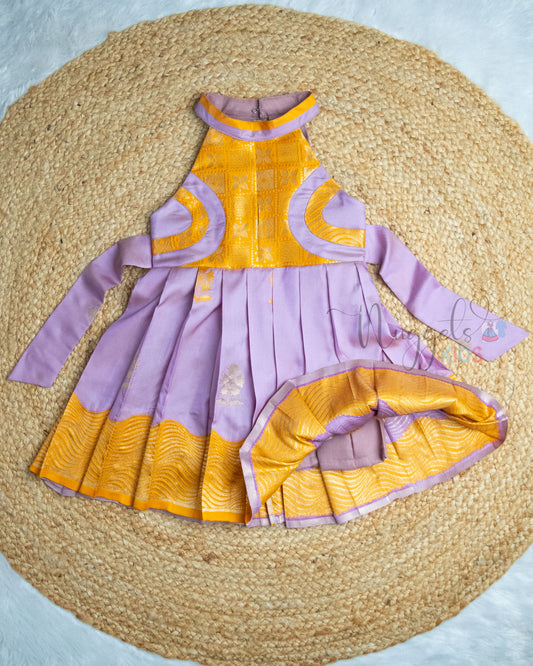 Ready to Ship: Lavender Premium Kanchi Halter Neck Frock with Wavy Borders