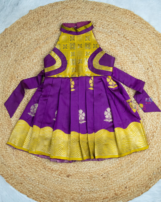 Ready to Ship: Violet Premium Kanchi Halter Neck Frock with Wavy Borders